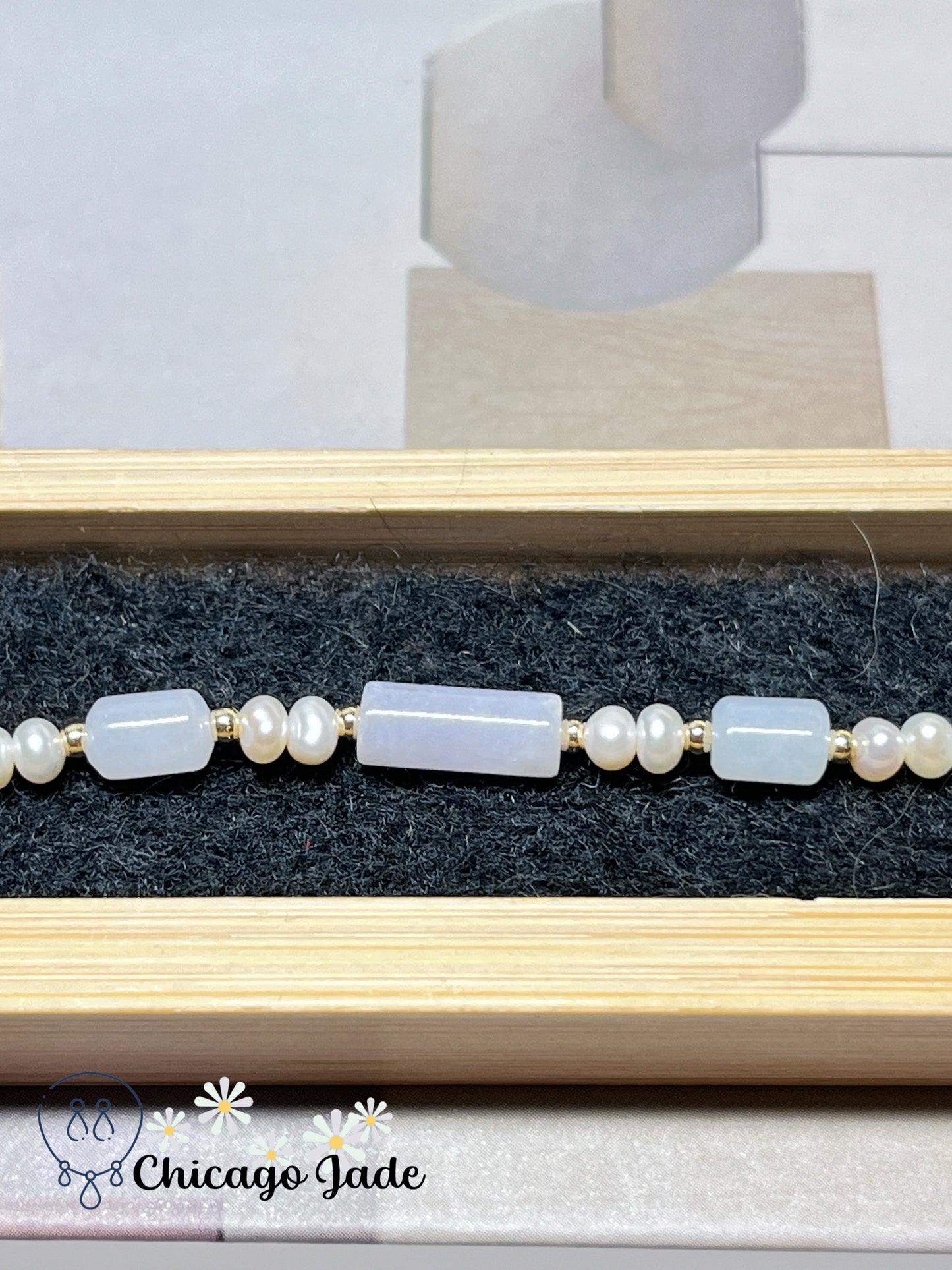Dainty Minimalist Elegant Natural Grade A Authentic Untreated Burma Jadeite Jade Feicui with Freshwater Pearls Handmade Bracelet