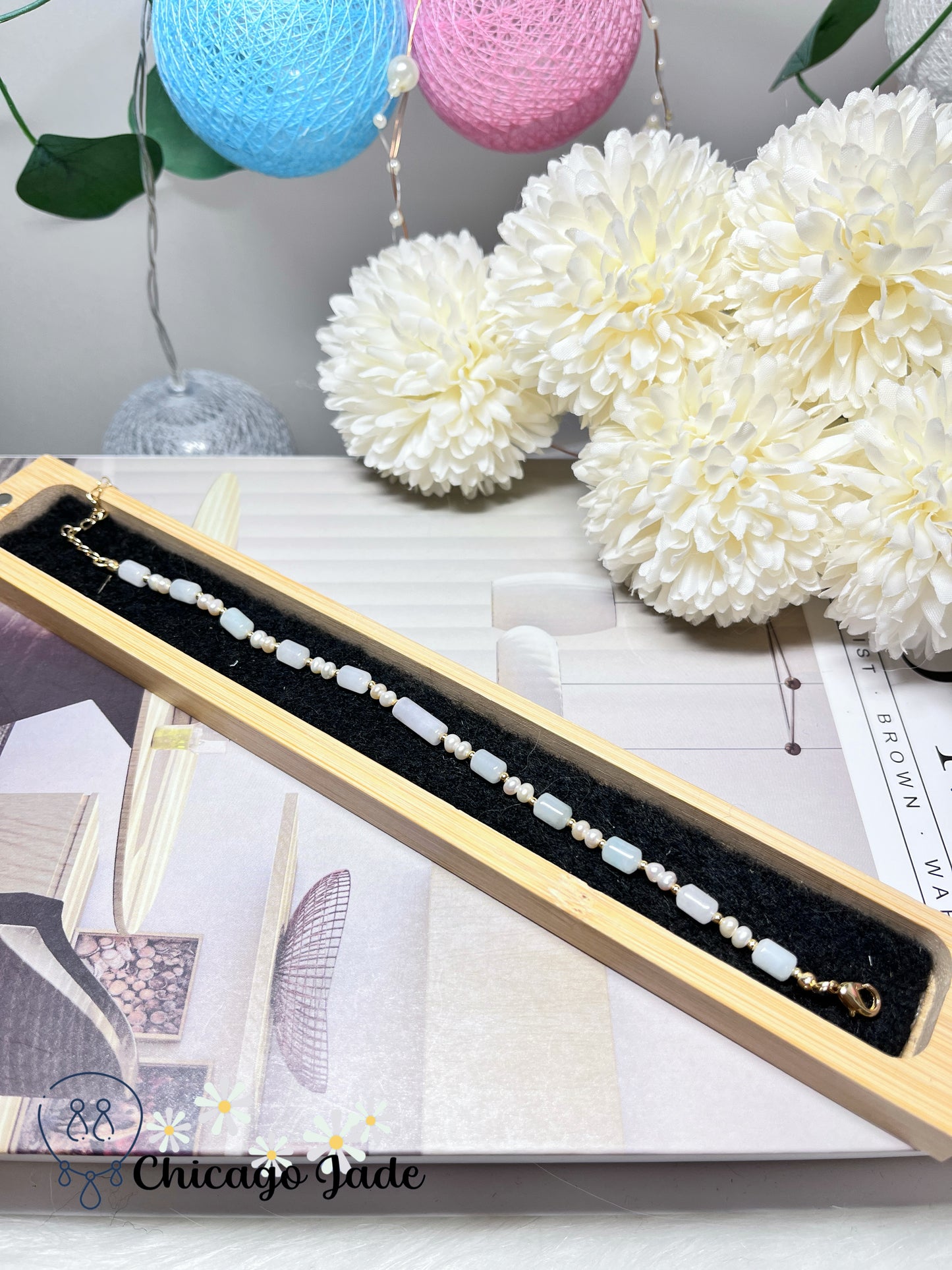 Dainty Minimalist Elegant Natural Grade A Authentic Untreated Burma Jadeite Jade Feicui with Freshwater Pearls Handmade Bracelet