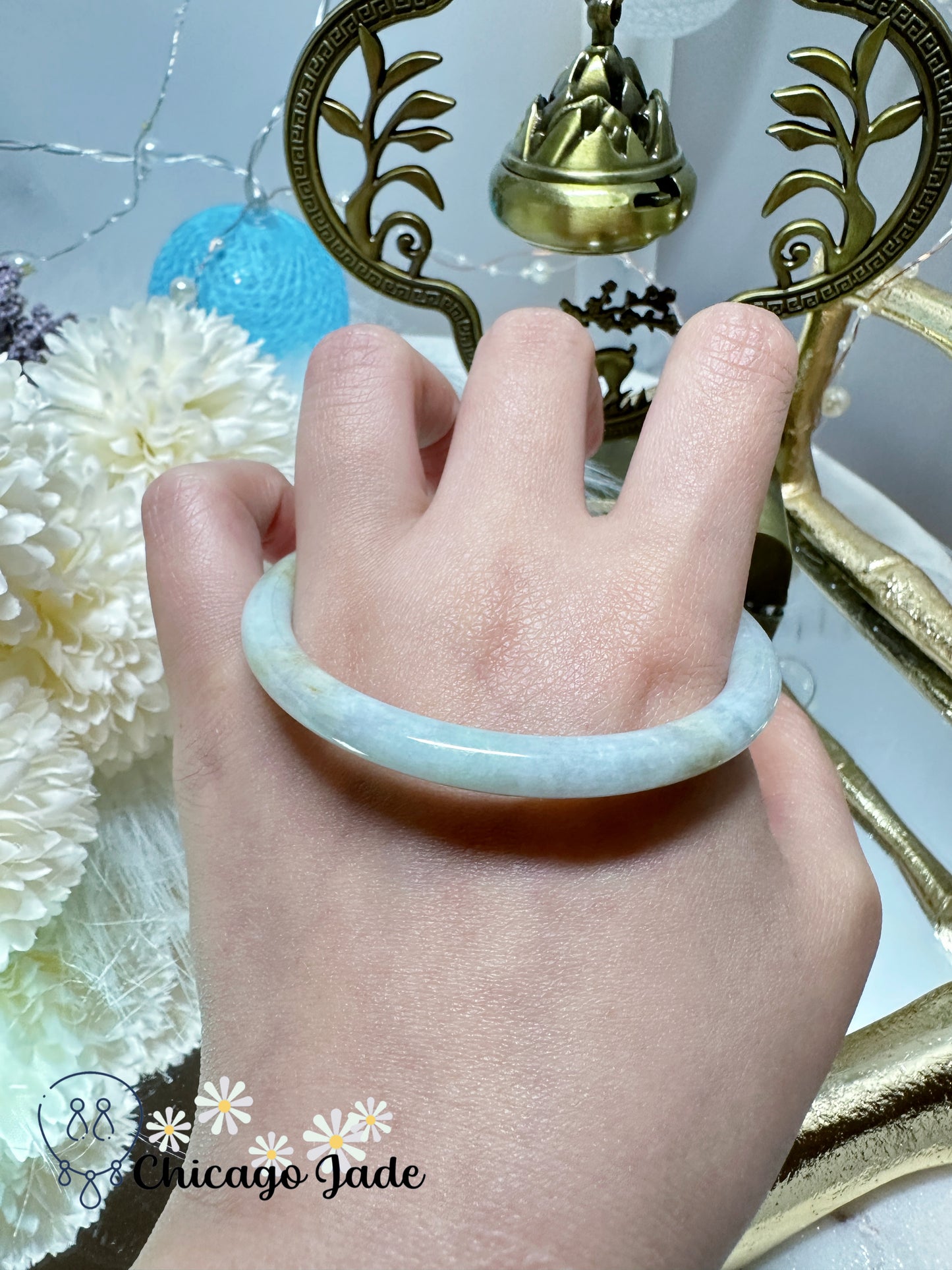 Light Green Touches of Yellow Dainty Jadeite Jade Feicui Bangle Natural Untreated Certified Grade A Burma