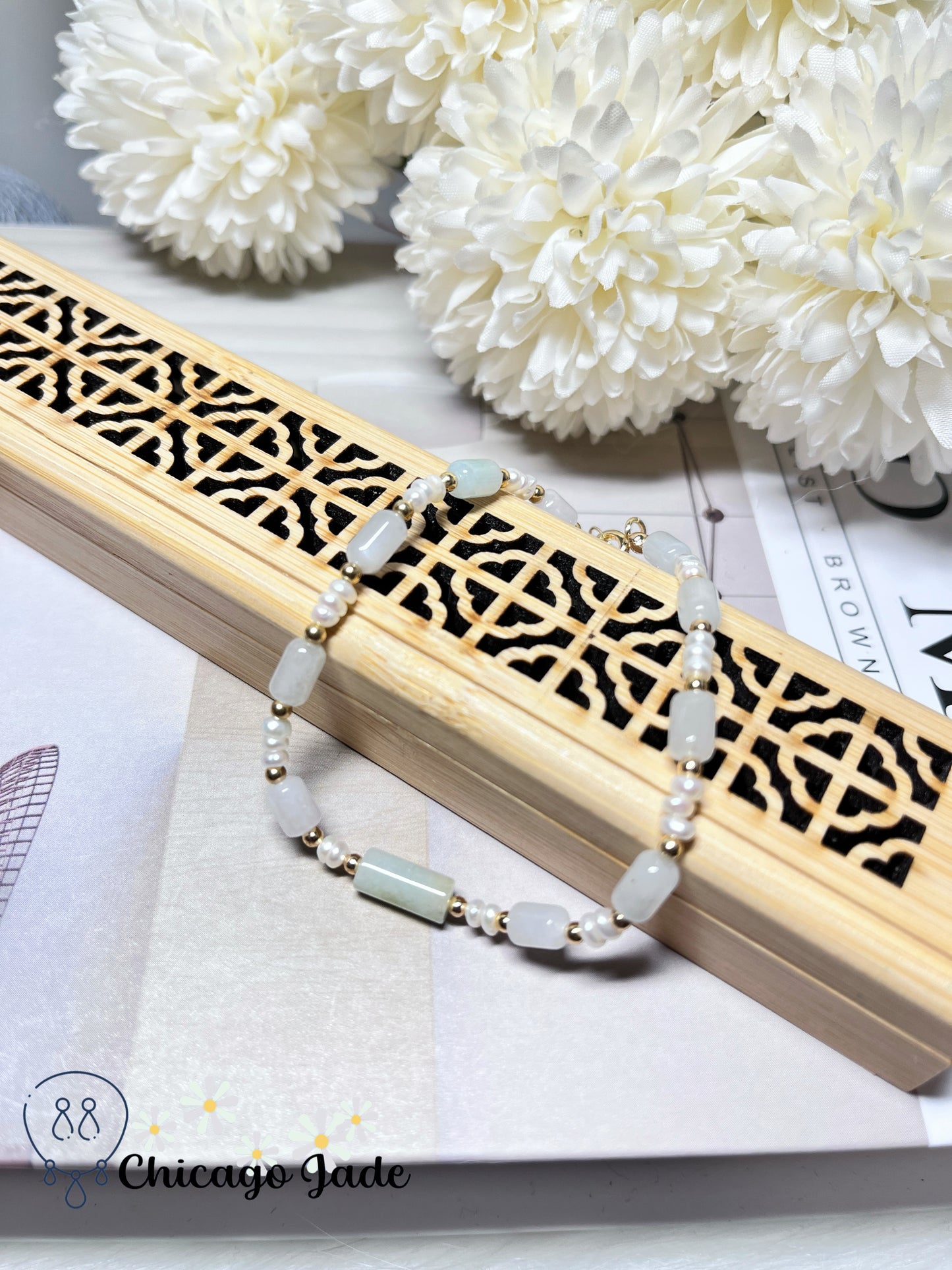 Dainty Minimalist Elegant Natural Grade A Untreated Burma Jadeite Jade Feicui with Freshwater Pearl Bracelet Handmade Gift