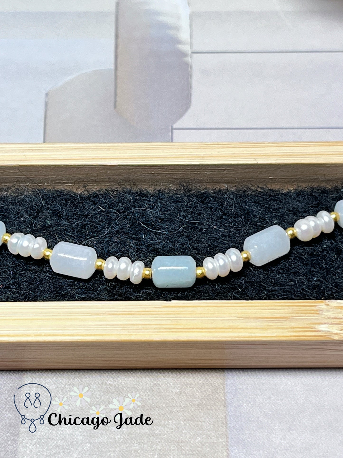 Dainty Elegant Minimalist Natural Grade A Authentic Jadeite Jade Feicui with Freshwater Pearl Handmade Bracelet