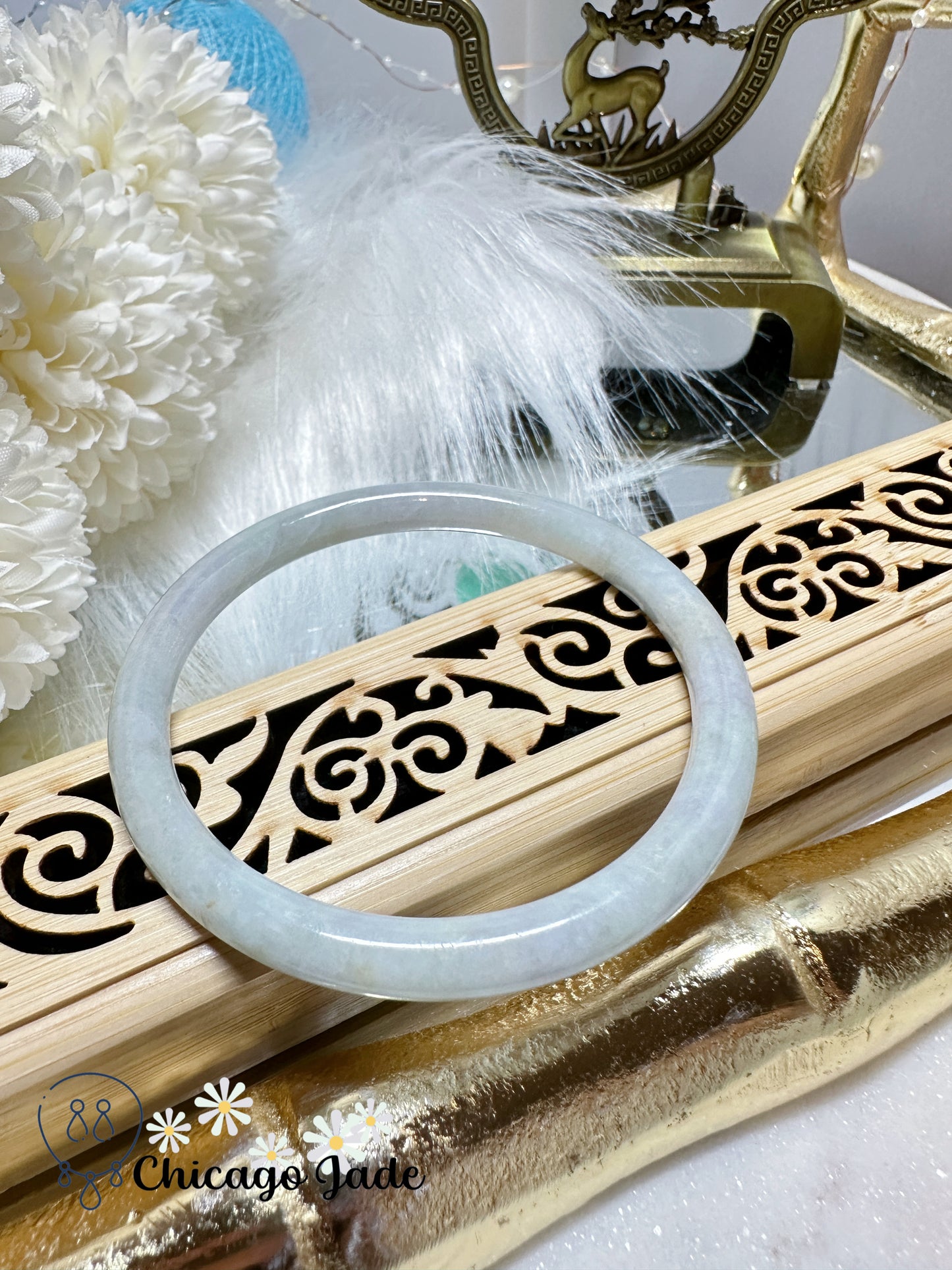 White Base Orange Highlight Dainty Jadeite Jade Feicui Bangle Natural Untreated Grade A Certified Burma