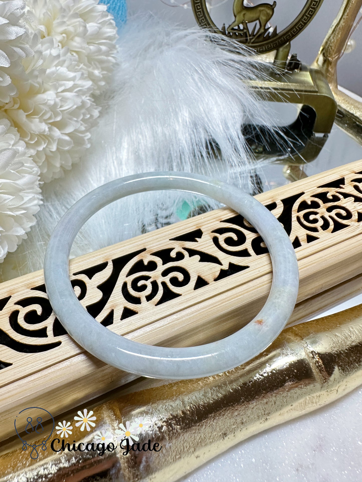White Base Orange Highlight Dainty Jadeite Jade Feicui Bangle Natural Untreated Grade A Certified Burma