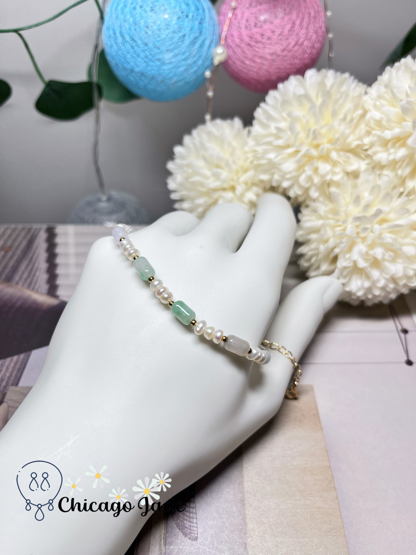 Natural Freshwater Pearls with Natural Untreated Grade A Barrel Shaped Jadeite Jade Feicui Beaded Bracelet