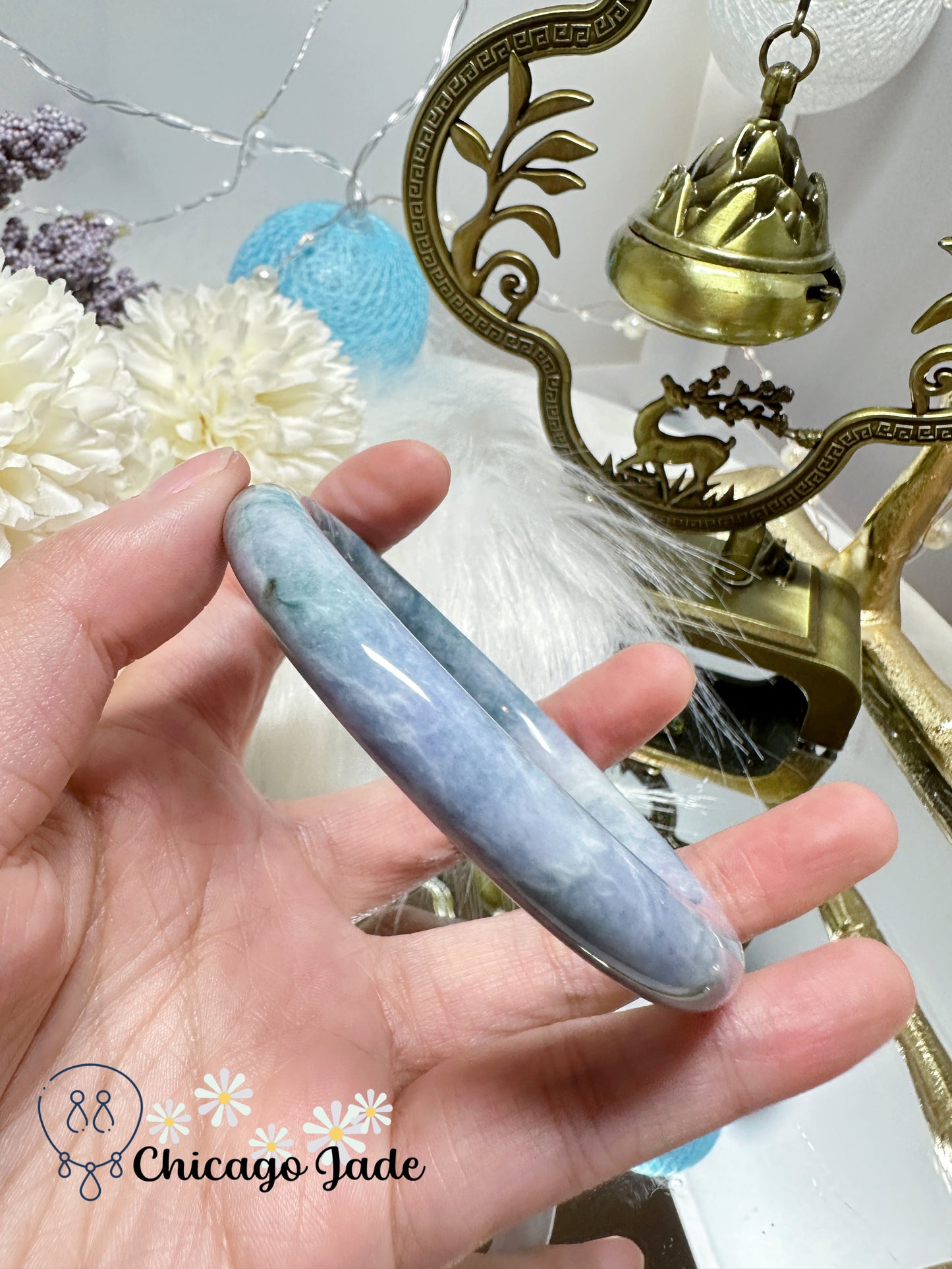Purple Blue Monet Garden Style Natural Untreated Jadeite Jade Feicui Bangle Certified Grade A Burma