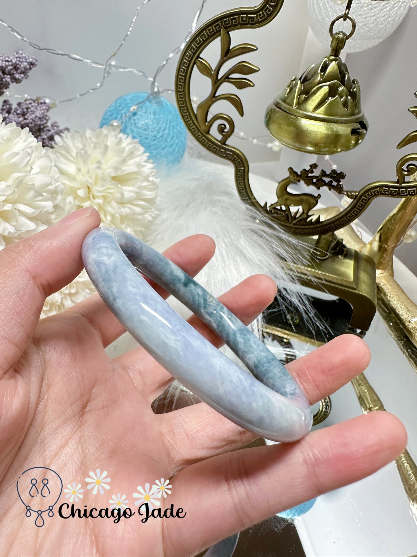 Purple Blue Monet Garden Style Natural Untreated Jadeite Jade Feicui Bangle Certified Grade A Burma