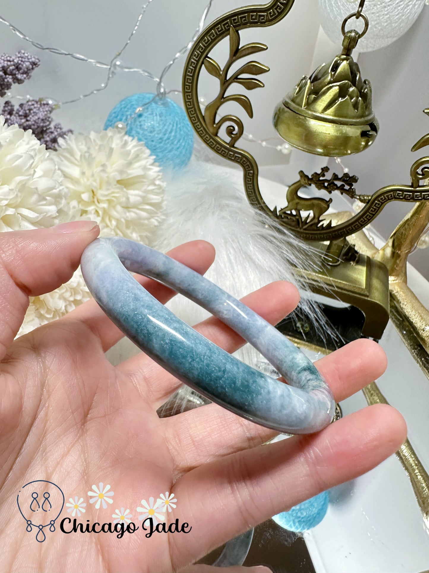 Purple Blue Monet Garden Style Natural Untreated Jadeite Jade Feicui Bangle Certified Grade A Burma
