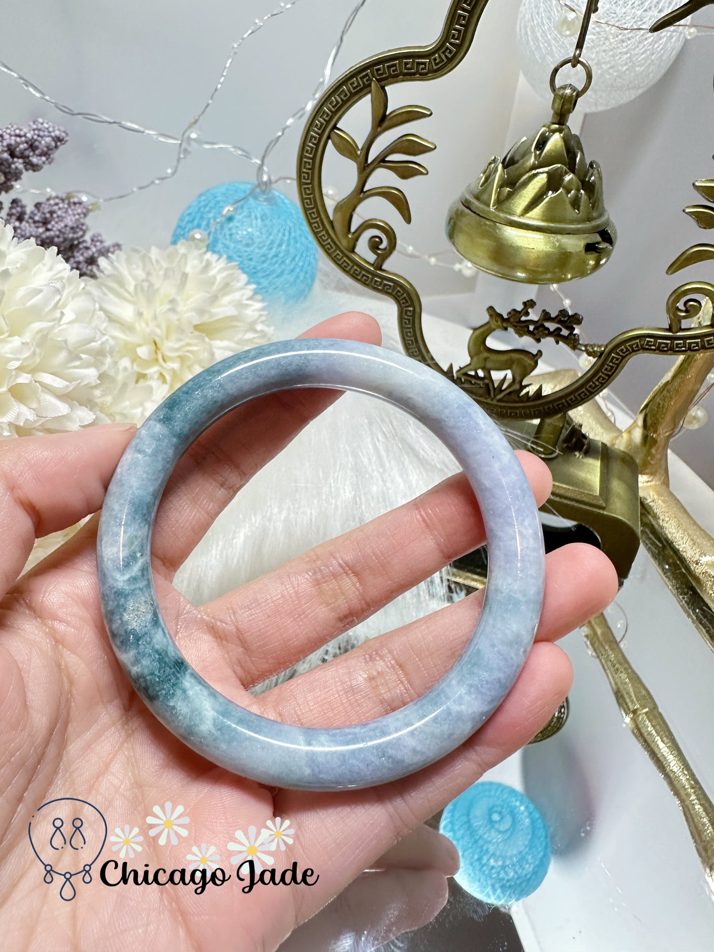 Purple Blue Monet Garden Style Natural Untreated Jadeite Jade Feicui Bangle Certified Grade A Burma