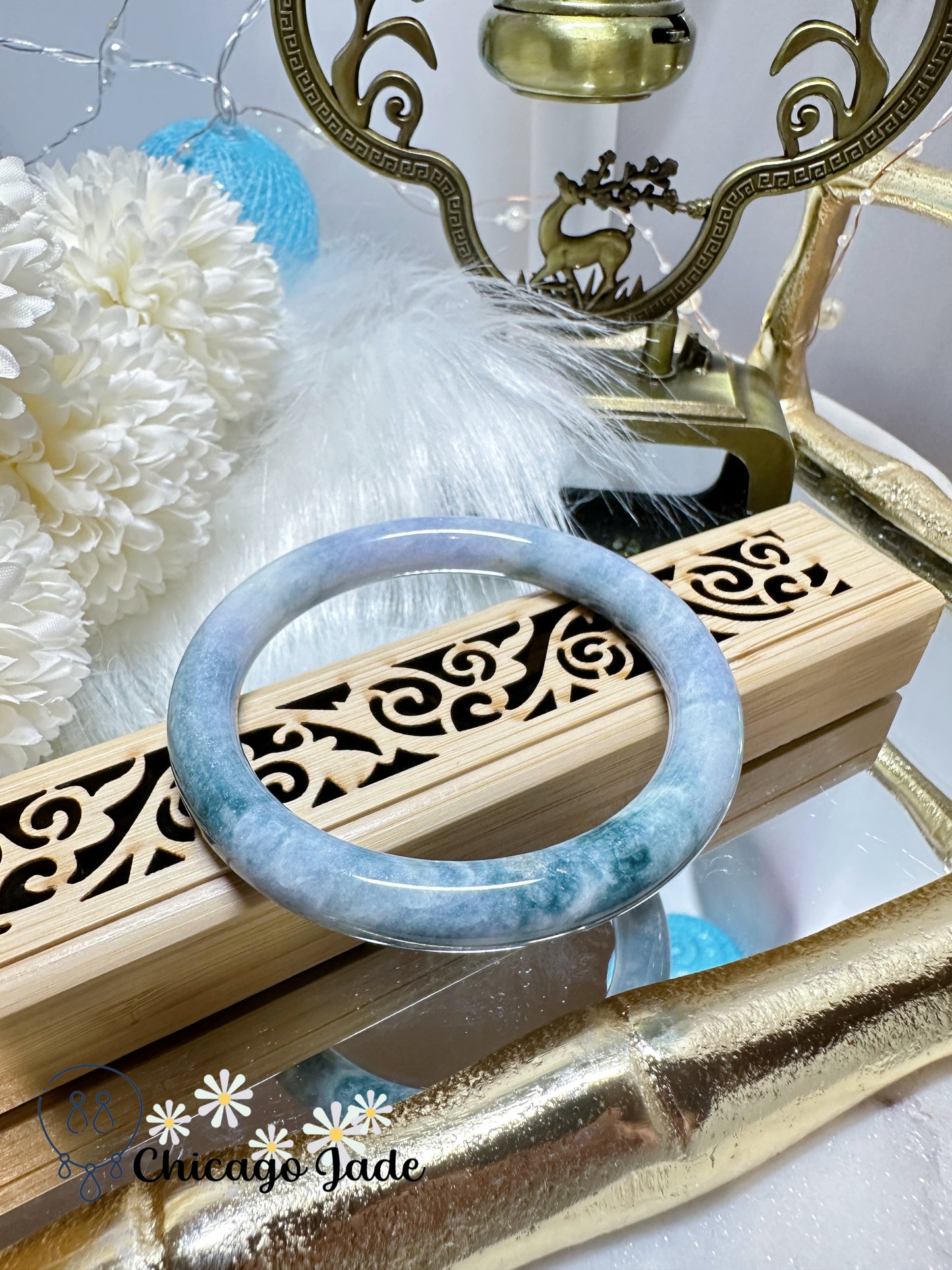 Purple Blue Monet Garden Style Natural Untreated Jadeite Jade Feicui Bangle Certified Grade A Burma
