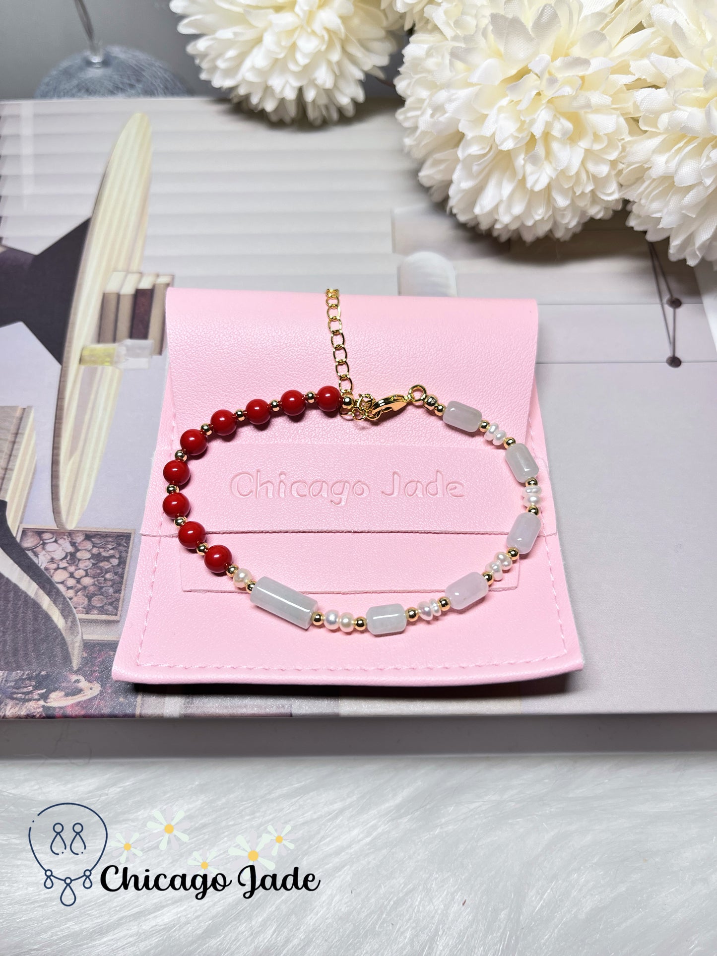 Natural Freshwater Pearls Natural Untreated Jadeite Jade Feicui Beaded Bracelet
