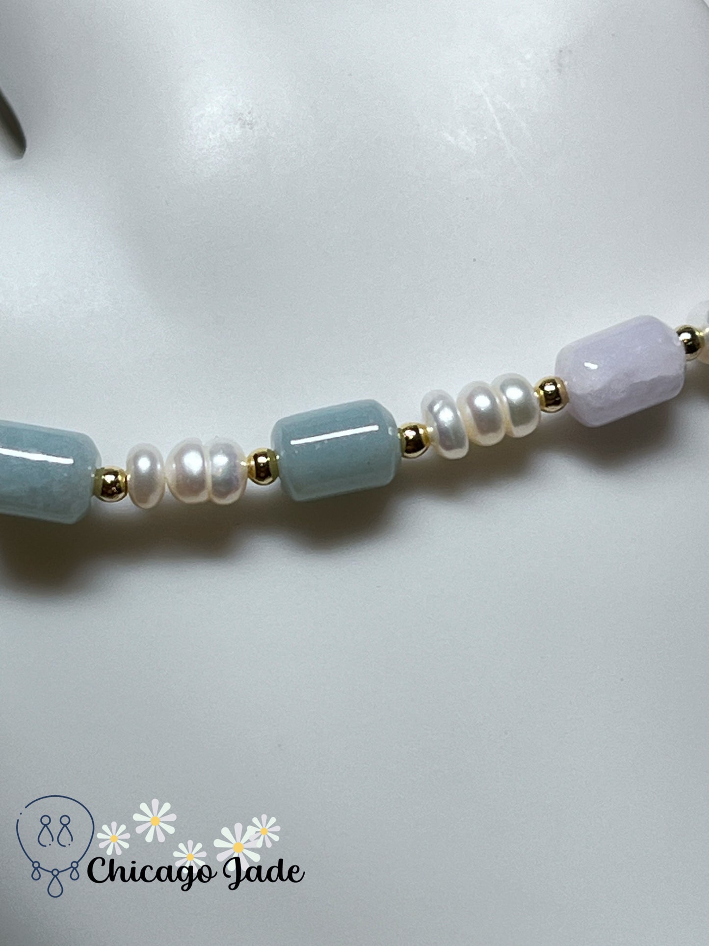 Natural Grade A Authentic Untreated Burma Jadeite Jade Feicui with Freshwater Pearls Handmade Gift