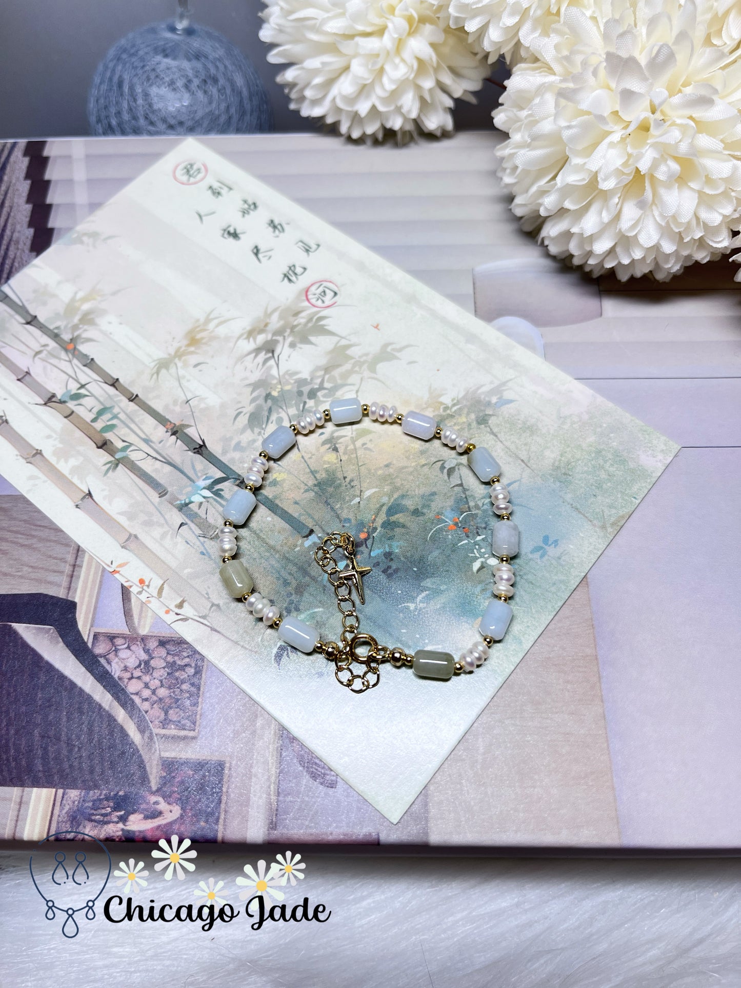Elegant Multi-Color Natural Grade A Authentic Untreated Burma Jadeite Jade Feicui with Freshwater Pearls Handmade Bracelet
