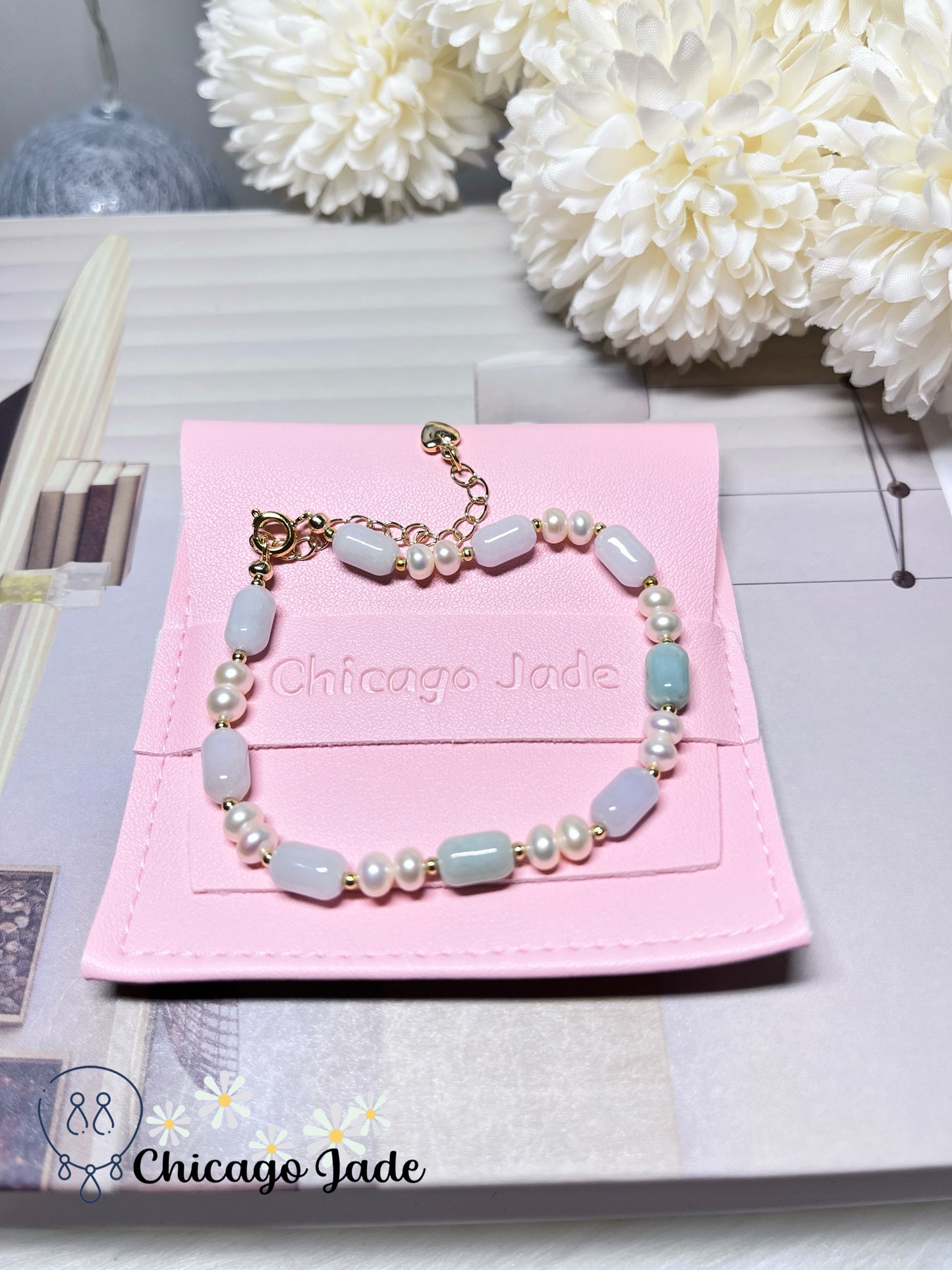 Multi-Color Natural Grade A Untreated Burma Jadeite Jade Feicui with Freshwater Pearls Handmade Beaded Bracelet