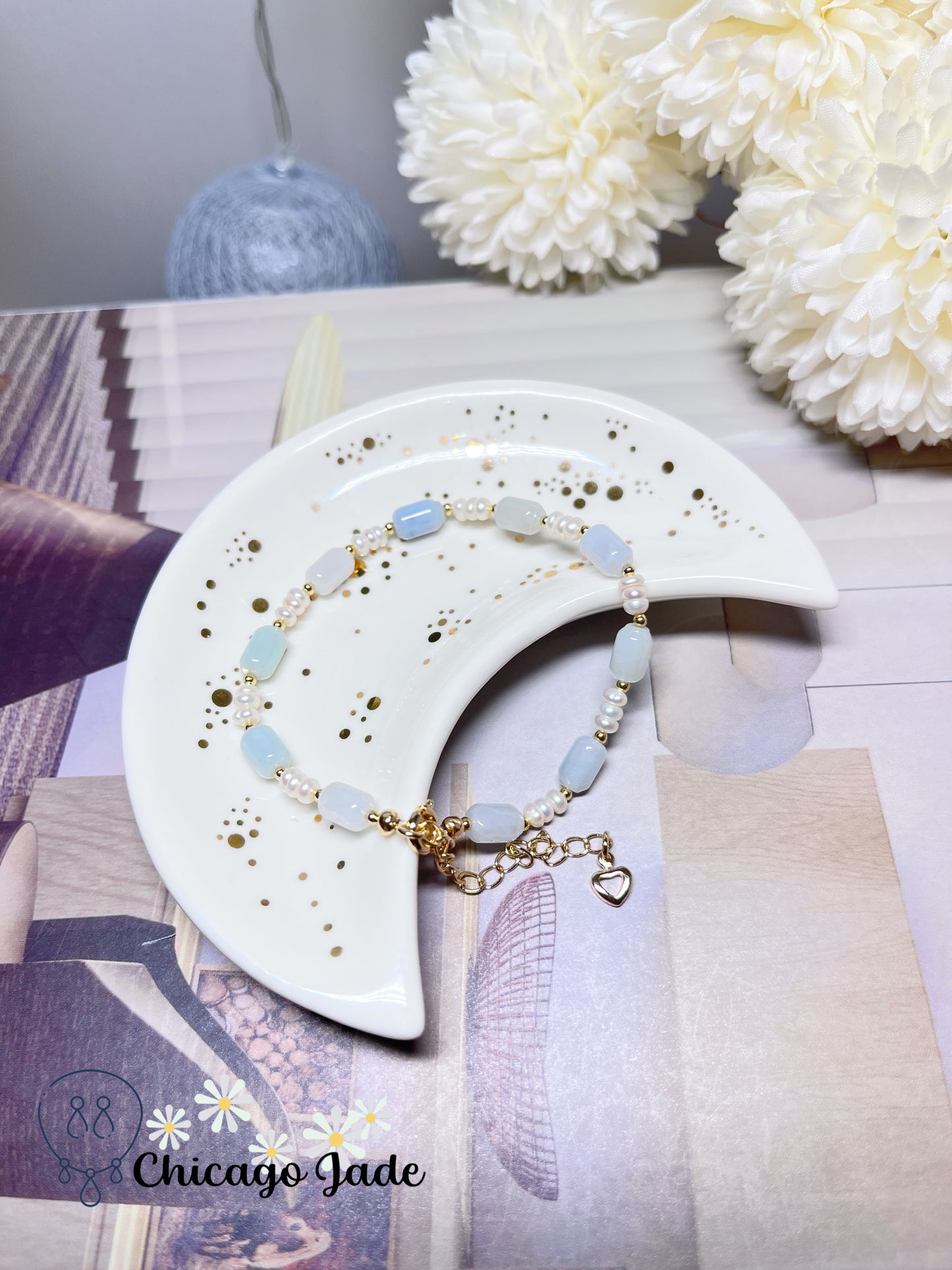 Freshwater Pearls with Natural Untreated Grade A Burma Jadeite Jade Feicui Beaded Bracelet Handmade Gift