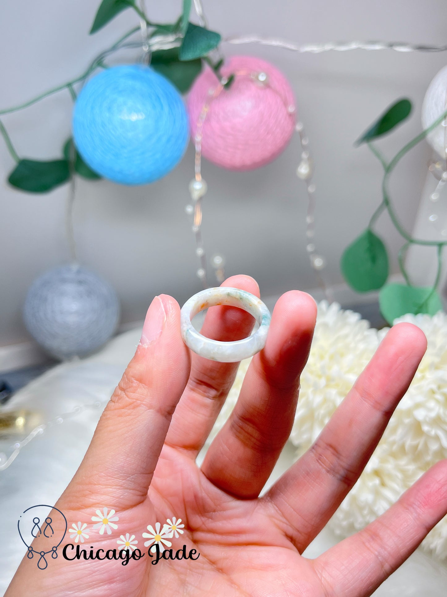 Size 7.5 Multi-Color Natural Grade A Certified Burma Jadeite Jade Ring Band Handmade Gift