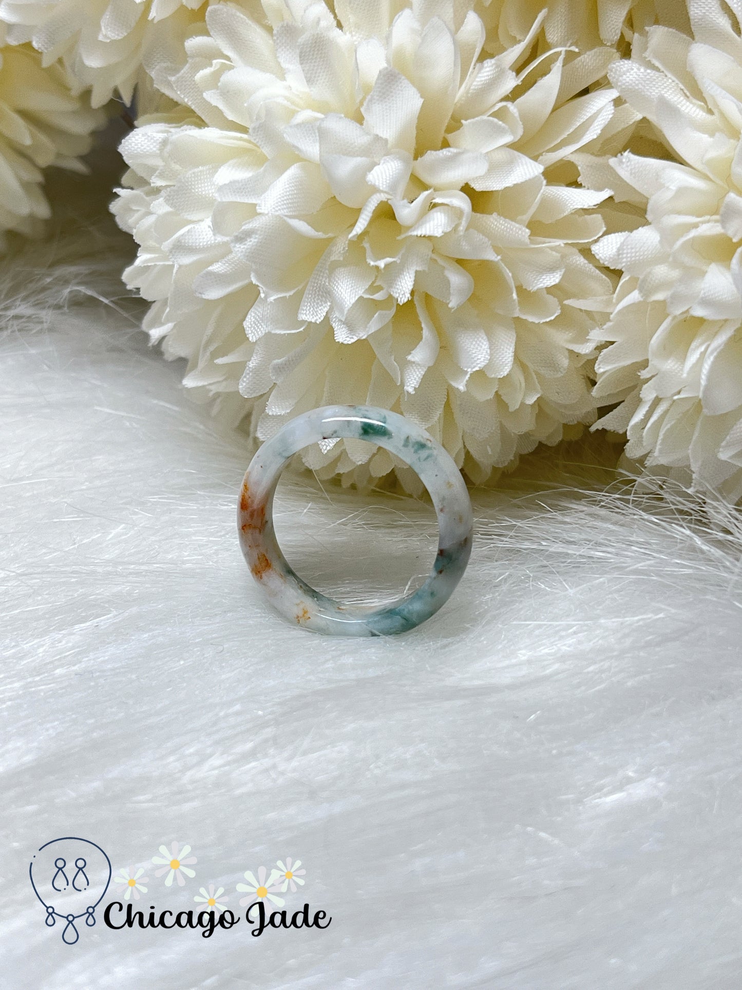 Size 7.5 Multi-Color Natural Grade A Certified Burma Jadeite Jade Ring Band Handmade Gift