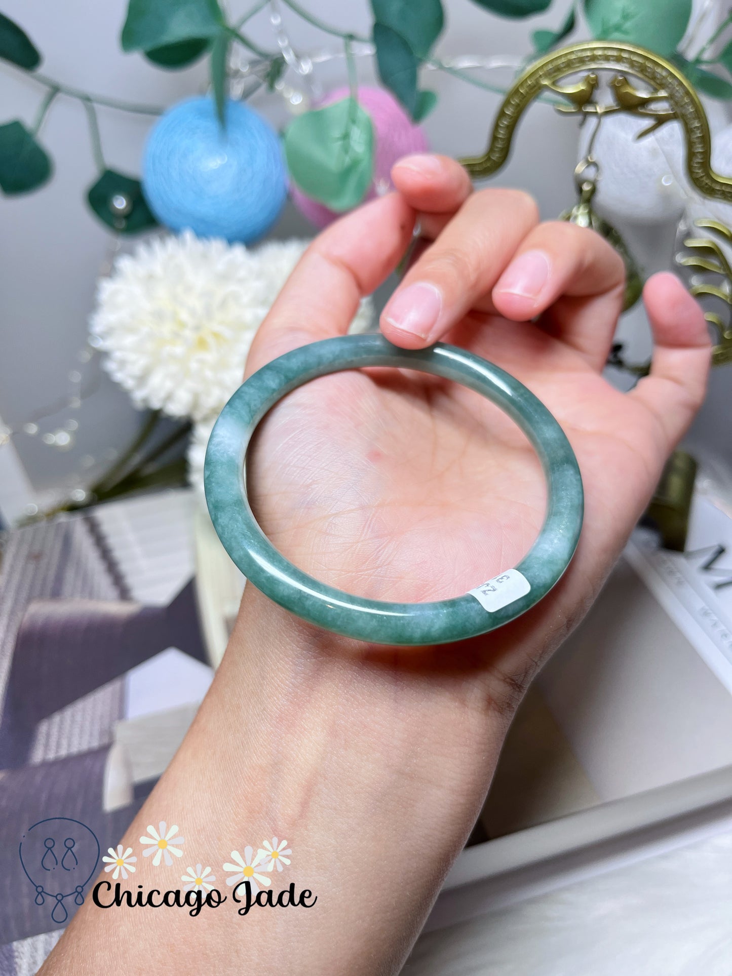 55.2mm Size M Round Full Green Natural Jadeite Jade Feicui Bangle Untreated Certified Burma