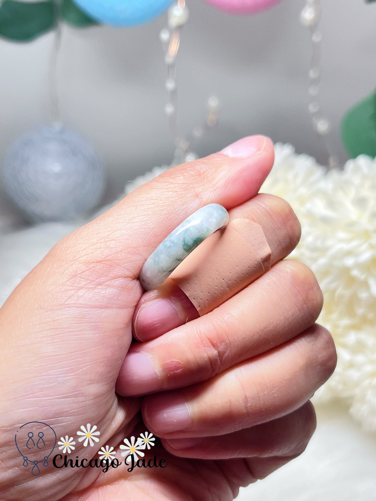 Size 8.5 Natural Grade A Floating Green Authentic Burma Jadeite Jade Feicui Ring Band Handmade Gift Certified