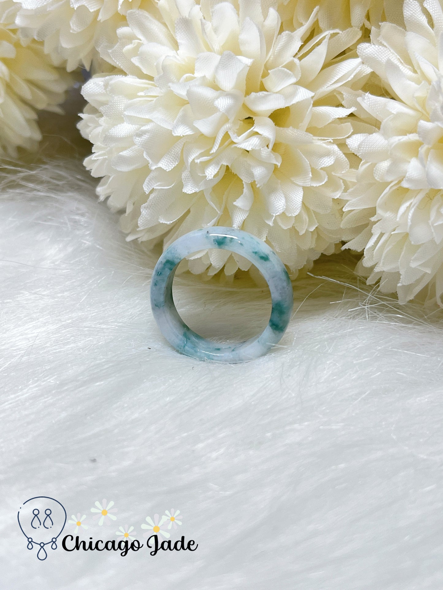 Size 8.5 Natural Grade A Floating Green Authentic Burma Jadeite Jade Feicui Ring Band Handmade Gift Certified