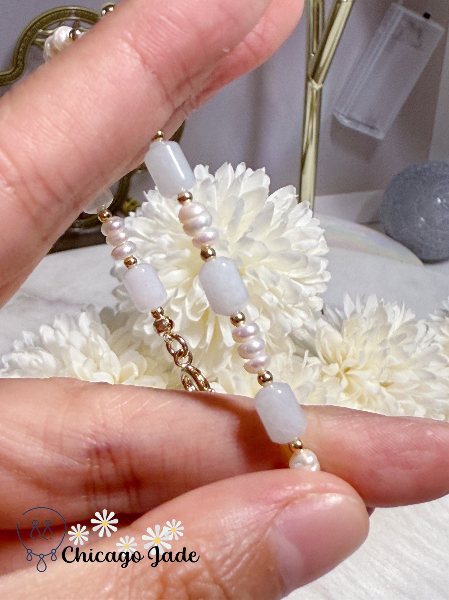 Natural Grade A Type A Barrel Shaped Beads with Natural Freshwater Pearls and Alloy Deco Adjustable Bracelet