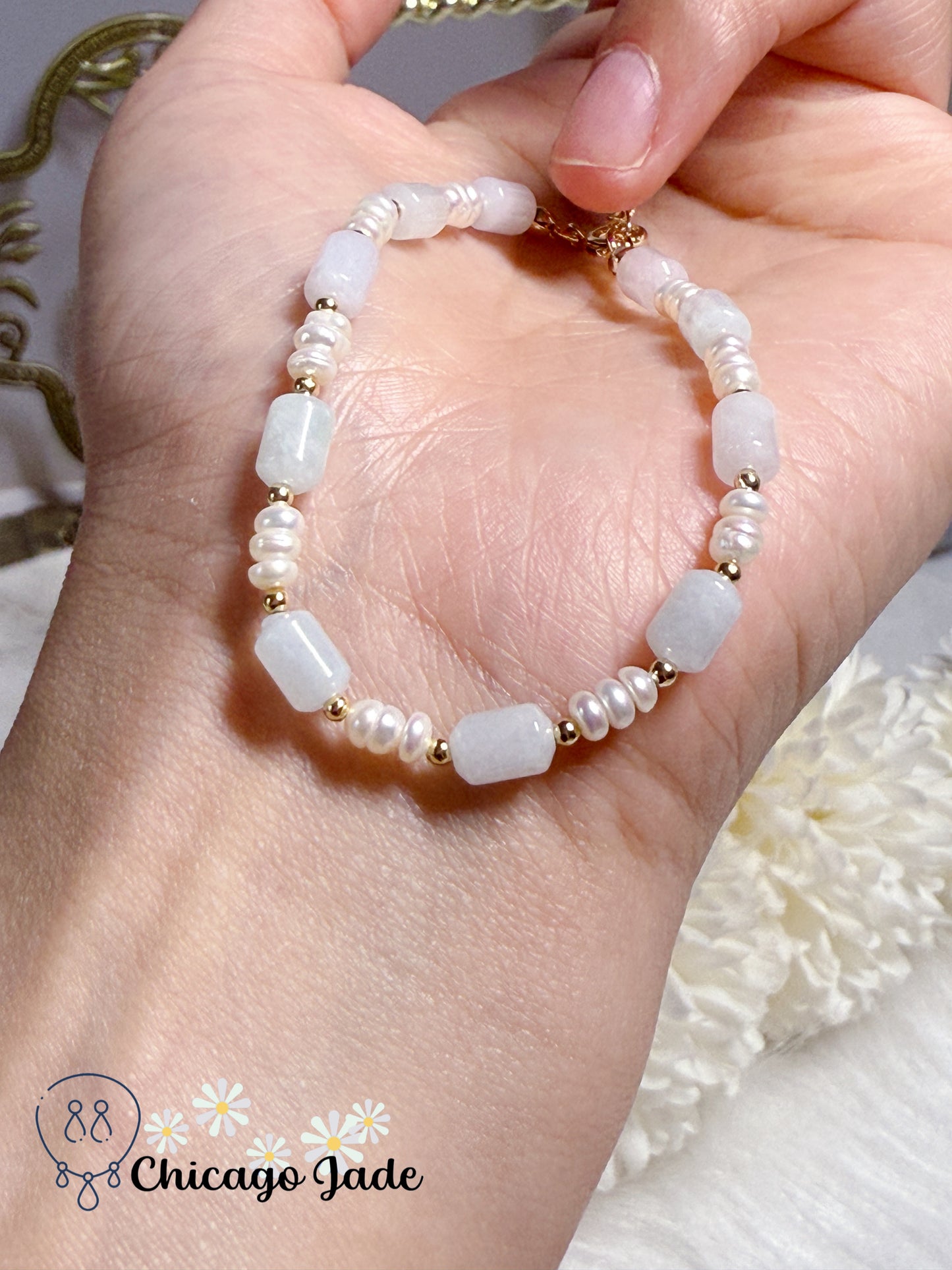Natural Grade A Type A Barrel Shaped Beads with Natural Freshwater Pearls and Alloy Deco Adjustable Bracelet