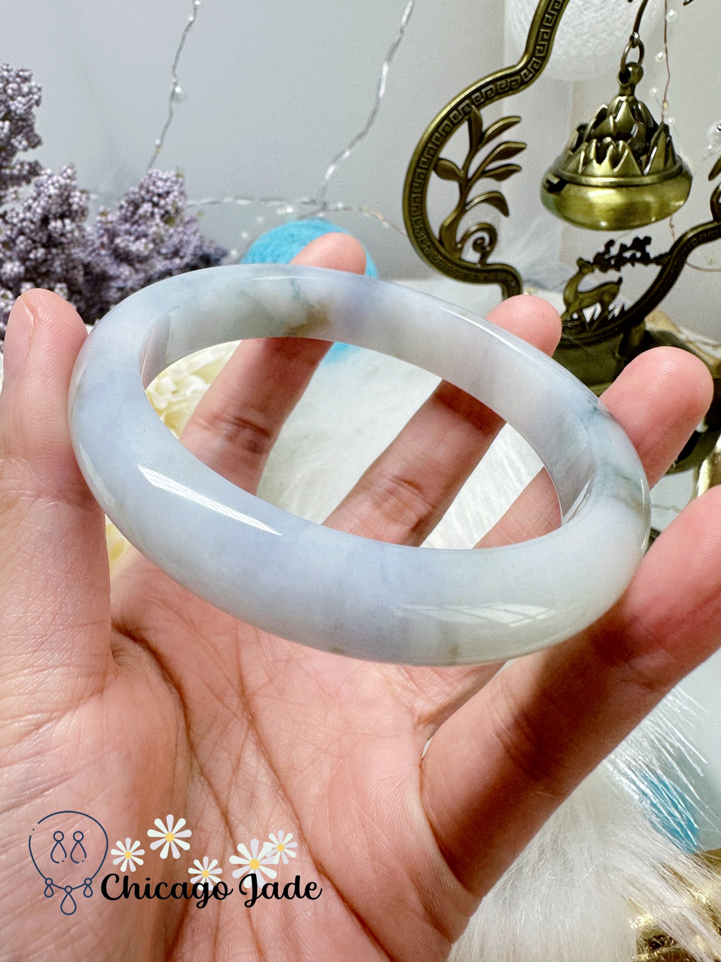 58.7mm Size L High Quality Jelly Base Translucent with Floating Green and Highlights of Yellow Chinese Painting Style Jadeite Jade Feicui Bangle Certified Burma