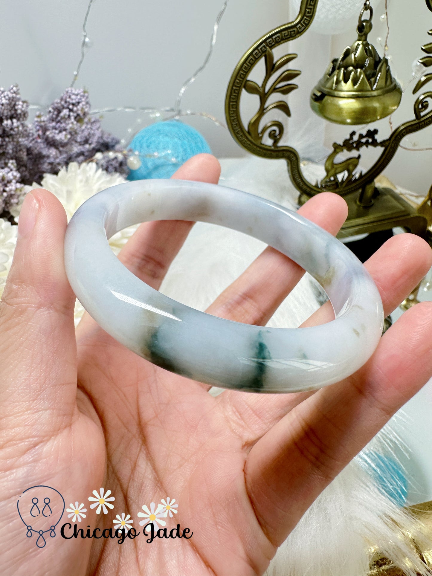 58.7mm Size L High Quality Jelly Base Translucent with Floating Green and Highlights of Yellow Chinese Painting Style Jadeite Jade Feicui Bangle Certified Burma