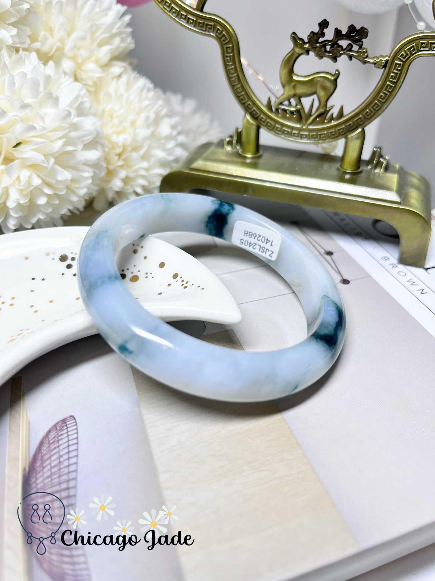 57.4mm Size M Flat Inside Jelly Base Icy Tri-Color Natural Jadeite Jade Feicui Bangle Burma Certified