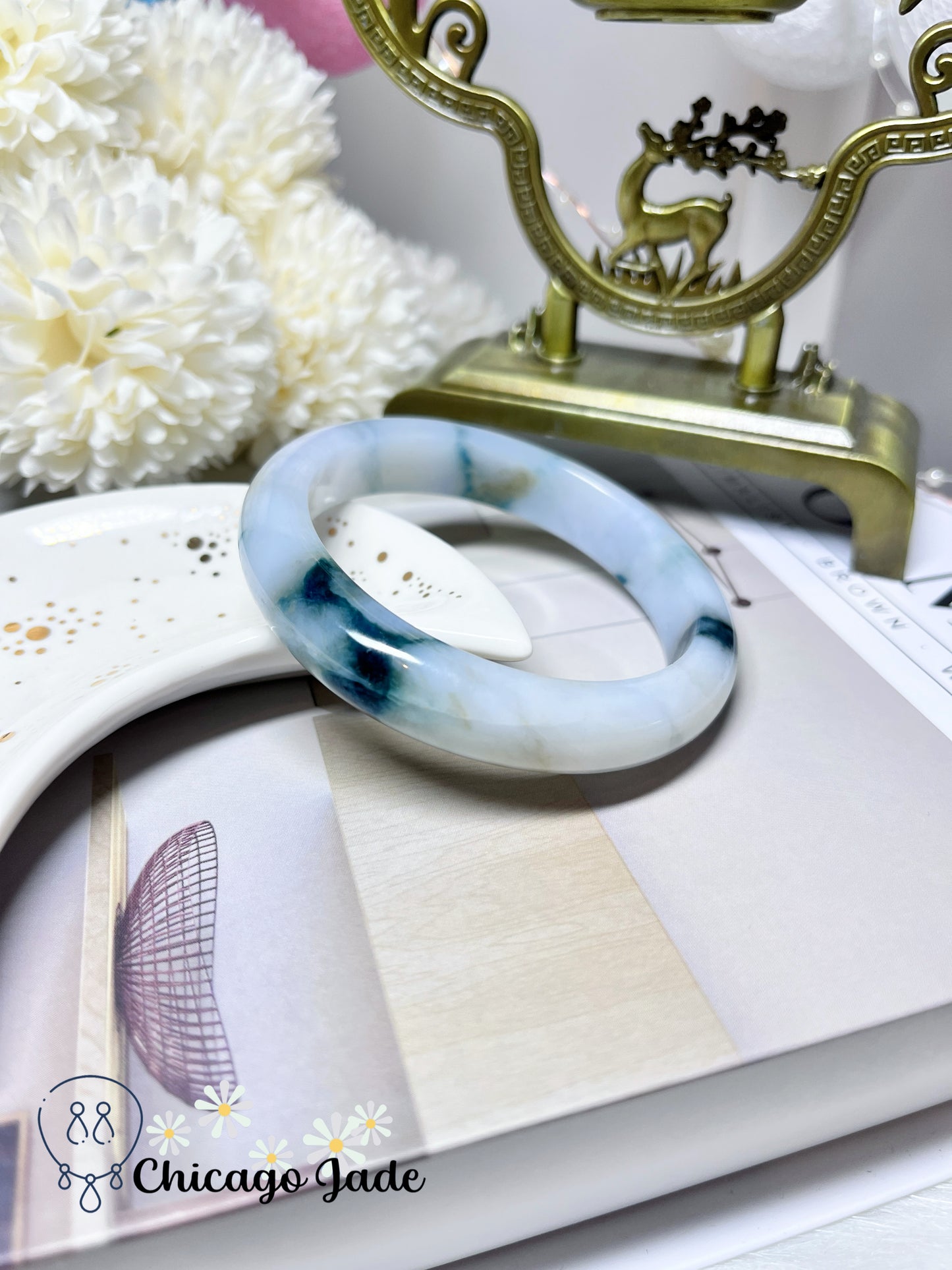 57.4mm Size M Flat Inside Jelly Base Icy Tri-Color Natural Jadeite Jade Feicui Bangle Burma Certified