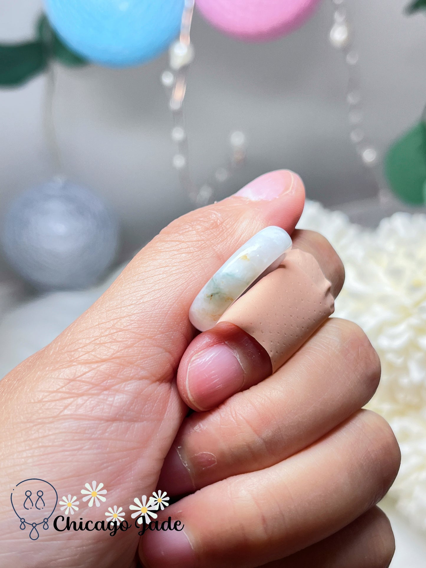 Size 6 Natural Grade A Authentic Handmade Certified Burma Jadeite Jade Feicui Ring Band