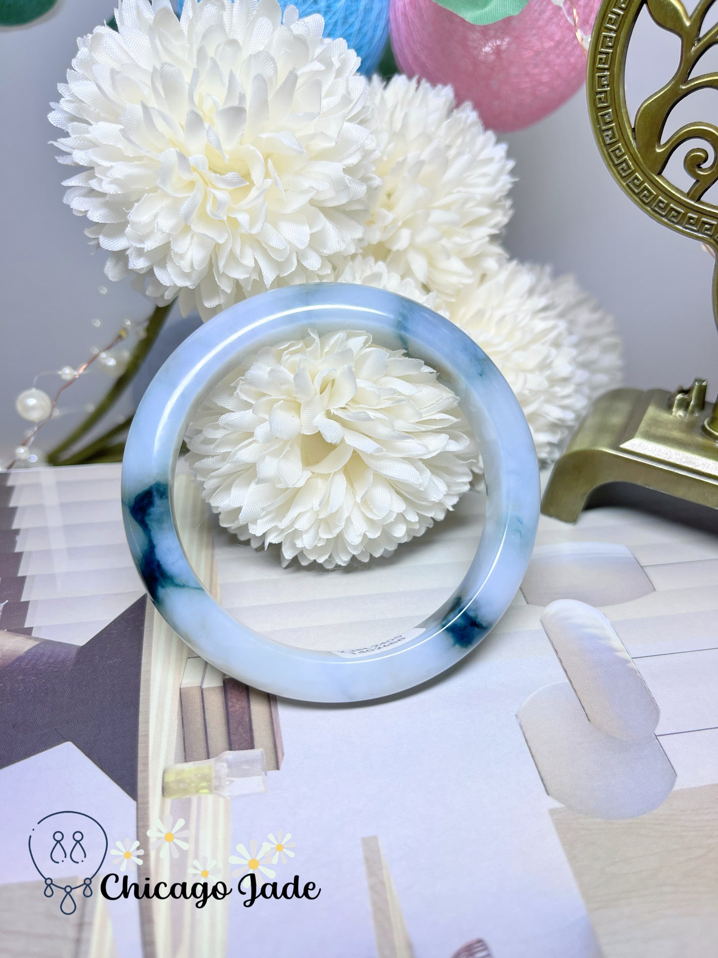 57.4mm Size M Flat Inside Jelly Base Icy Tri-Color Natural Jadeite Jade Feicui Bangle Burma Certified
