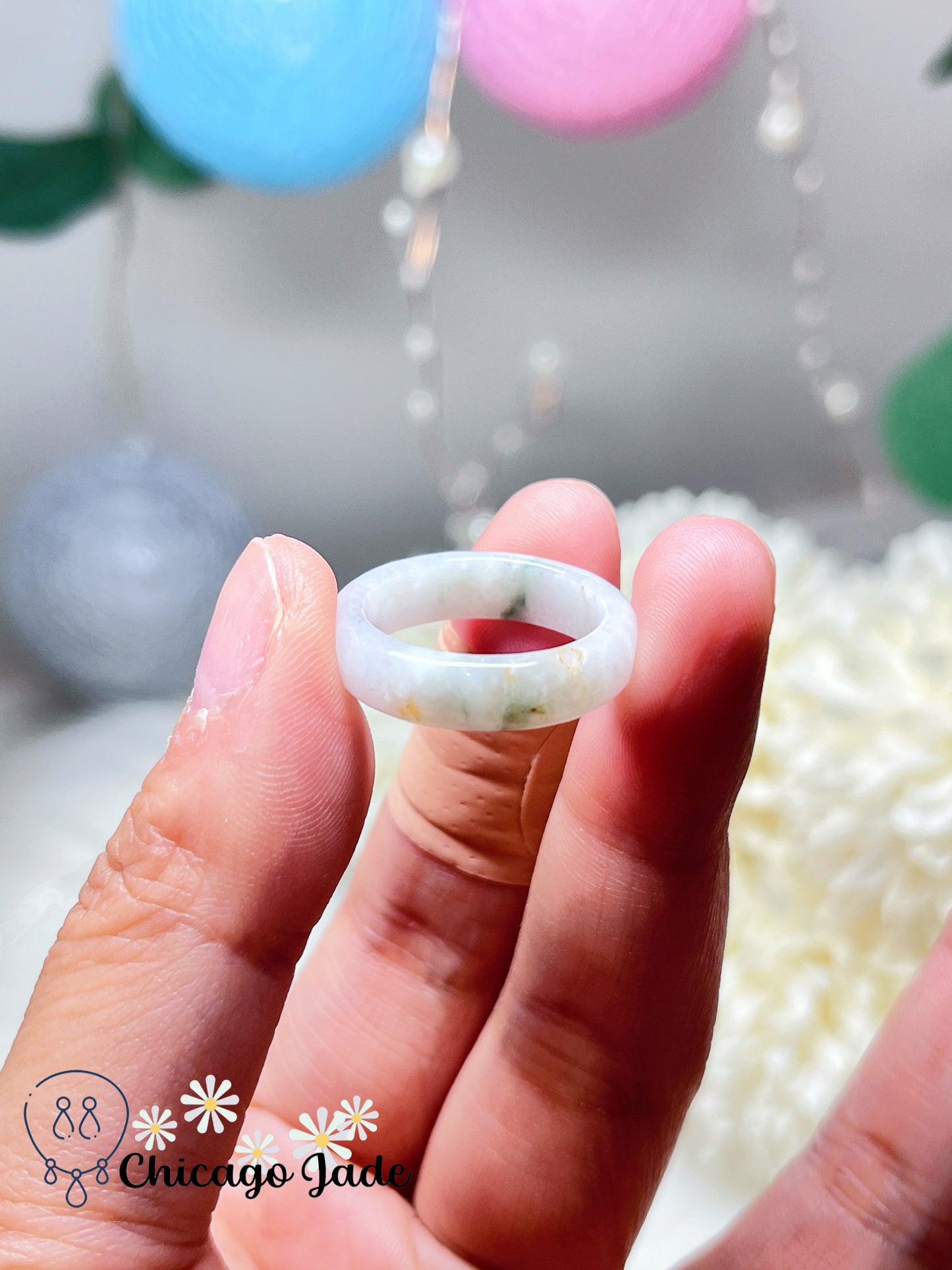 Size 6 Natural Grade A Authentic Handmade Certified Burma Jadeite Jade Feicui Ring Band
