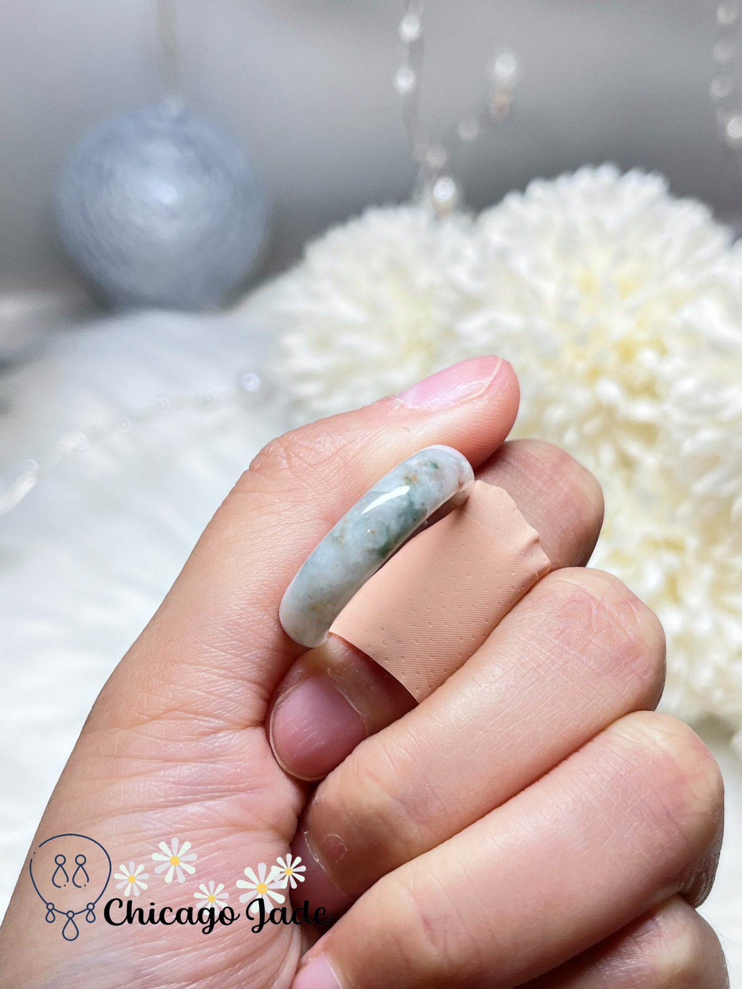 Size 9.5 Multi-Color Natural Grade A Untreated Authentic Certified Burma Jadeite Jade Feicui Ring Band