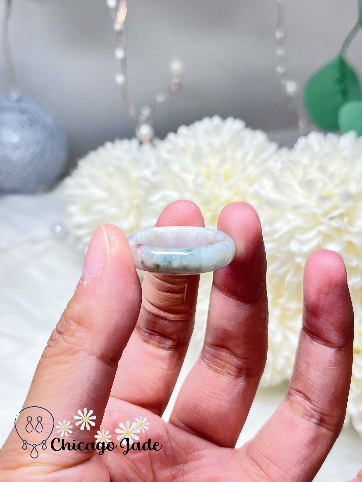 Size 9.5 Multi-Color Natural Grade A Untreated Authentic Certified Burma Jadeite Jade Feicui Ring Band