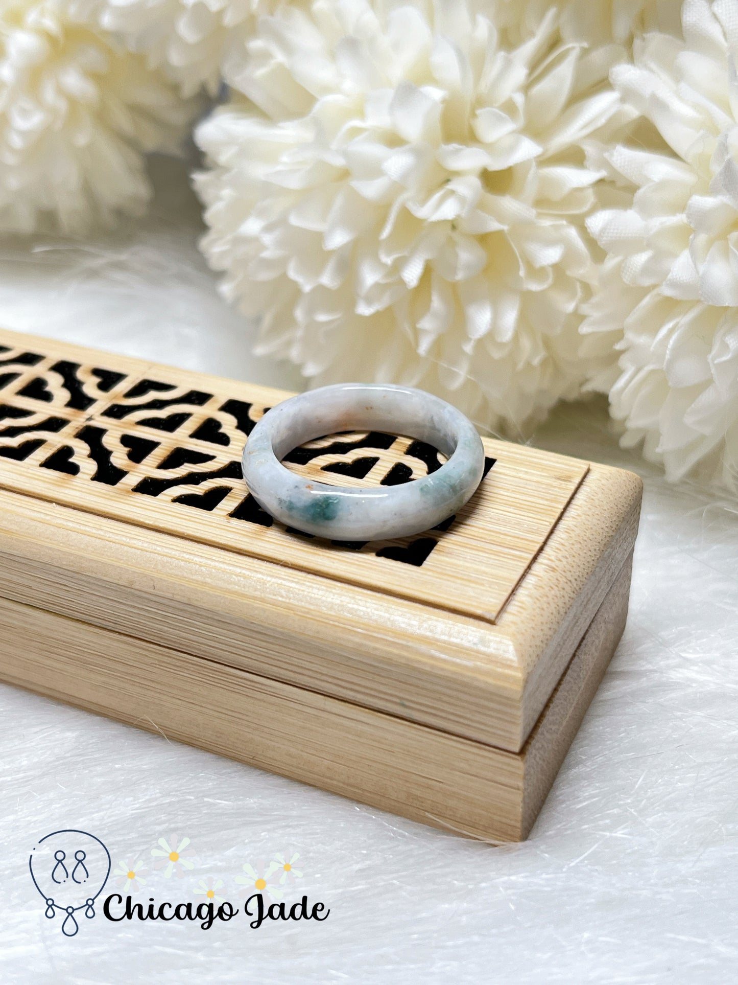 Size 6 Natural Grade A Certified Handmade Burma Jadeite Jade Feicui Ring Band