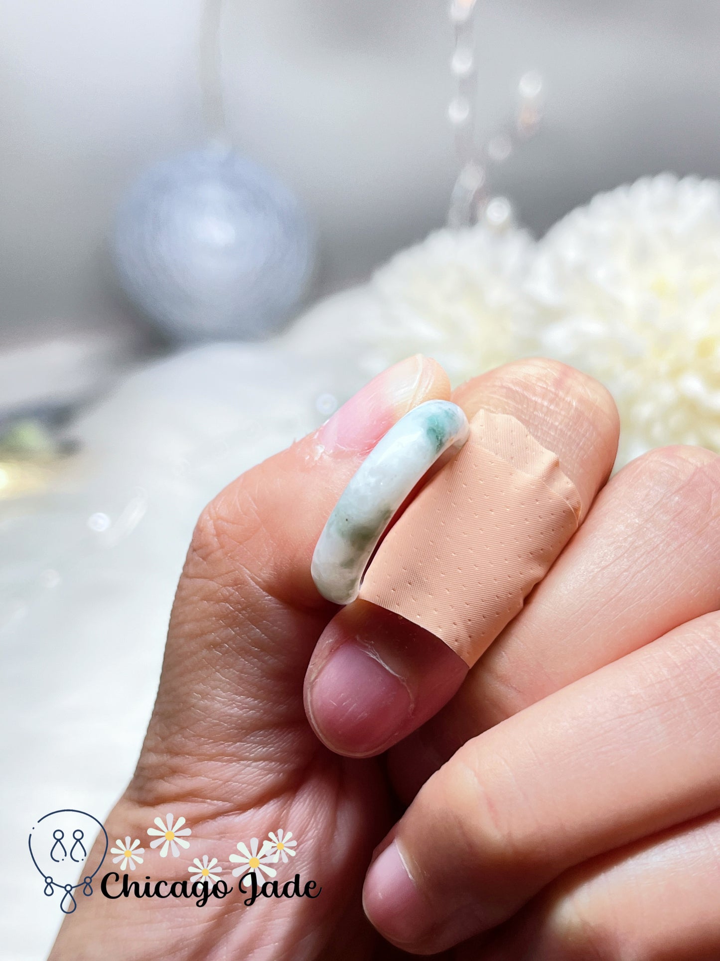 Size 6 Natural Grade A Certified Handmade Burma Jadeite Jade Feicui Ring Band