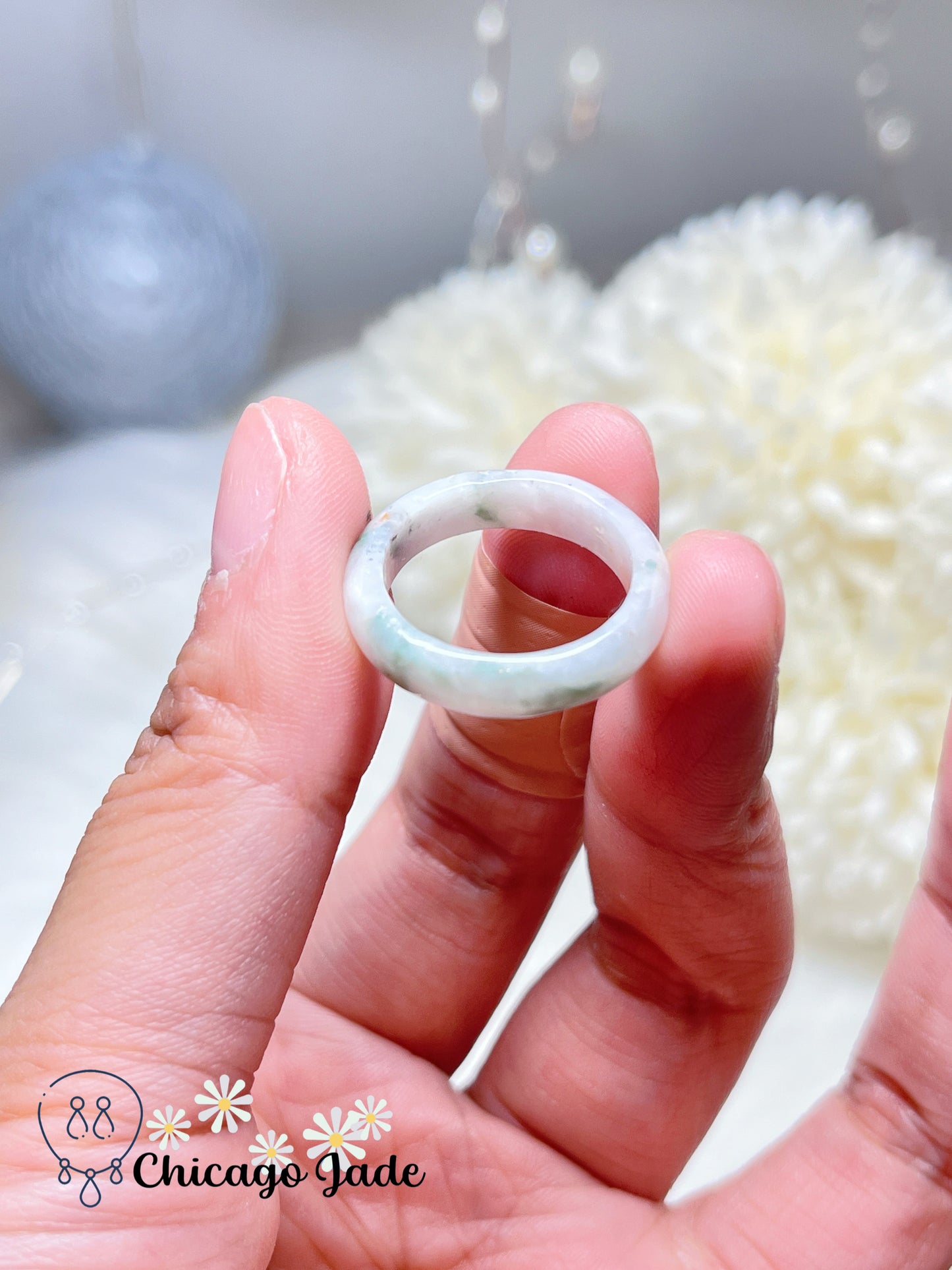 Size 6 Natural Grade A Certified Handmade Burma Jadeite Jade Feicui Ring Band