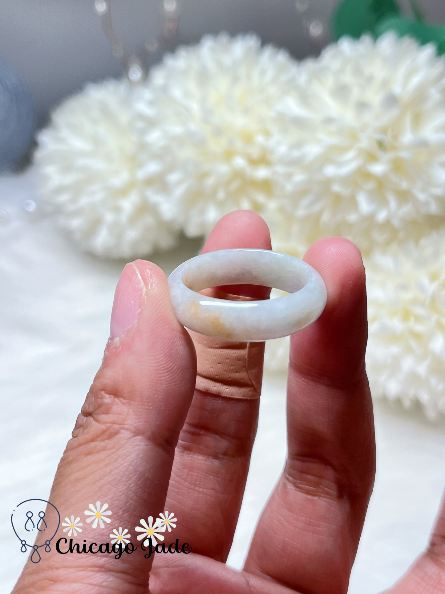 Size 9.5 Natural Grade A Authentic Certified Handmade Jadeite Jade Feicui Ring Band