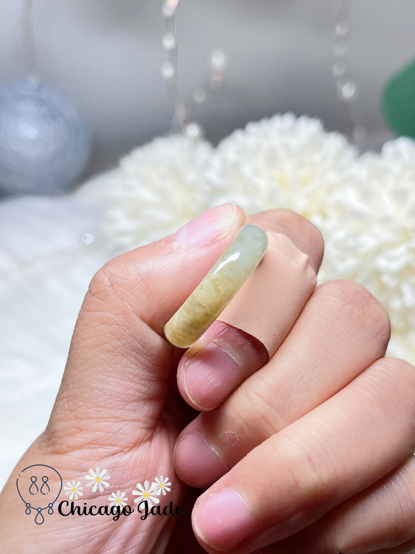 Size 9.5 Icy Yellow Natural Grade A Authentic Certified Burma Jadeite Jade Feicui Ring Band