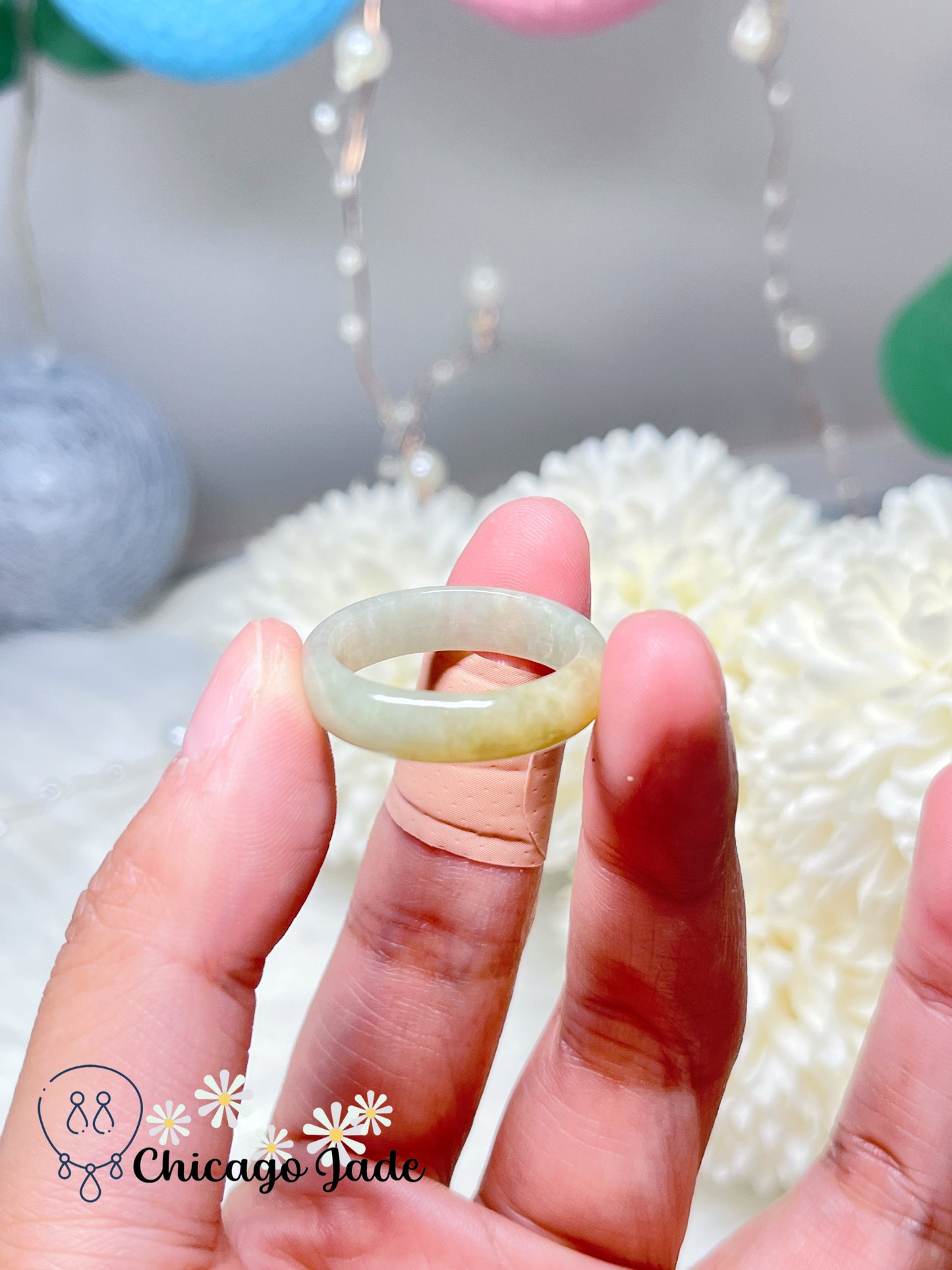 Size 9.5 Icy Yellow Natural Grade A Authentic Certified Burma Jadeite Jade Feicui Ring Band