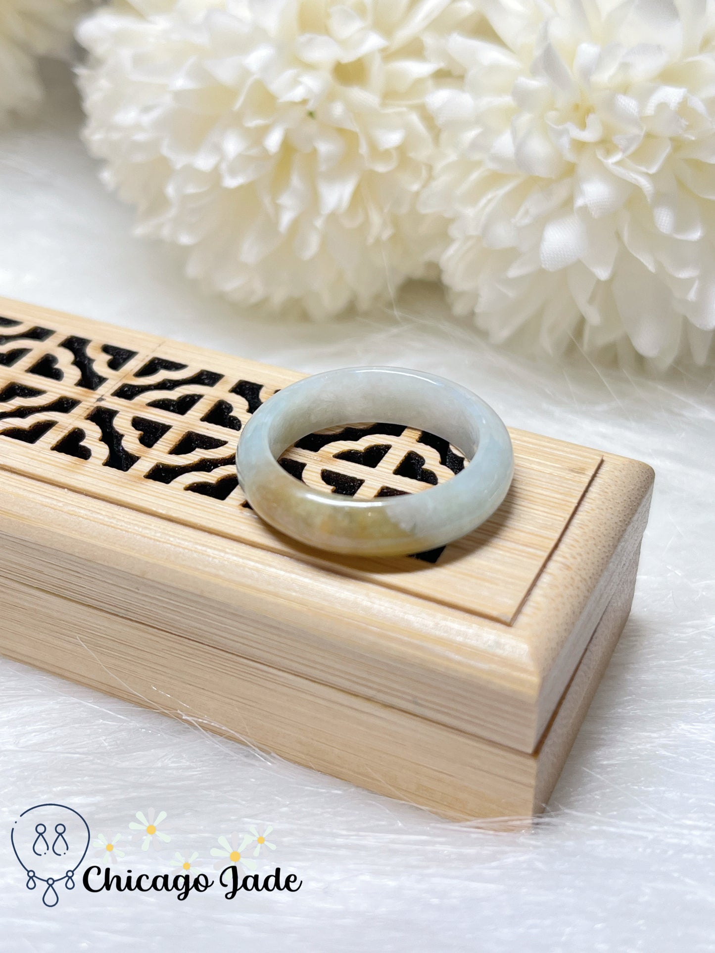Size 8.5 Natural Grade A Authentic Handmade Burma Jadeite Jade Feicui Ring Band