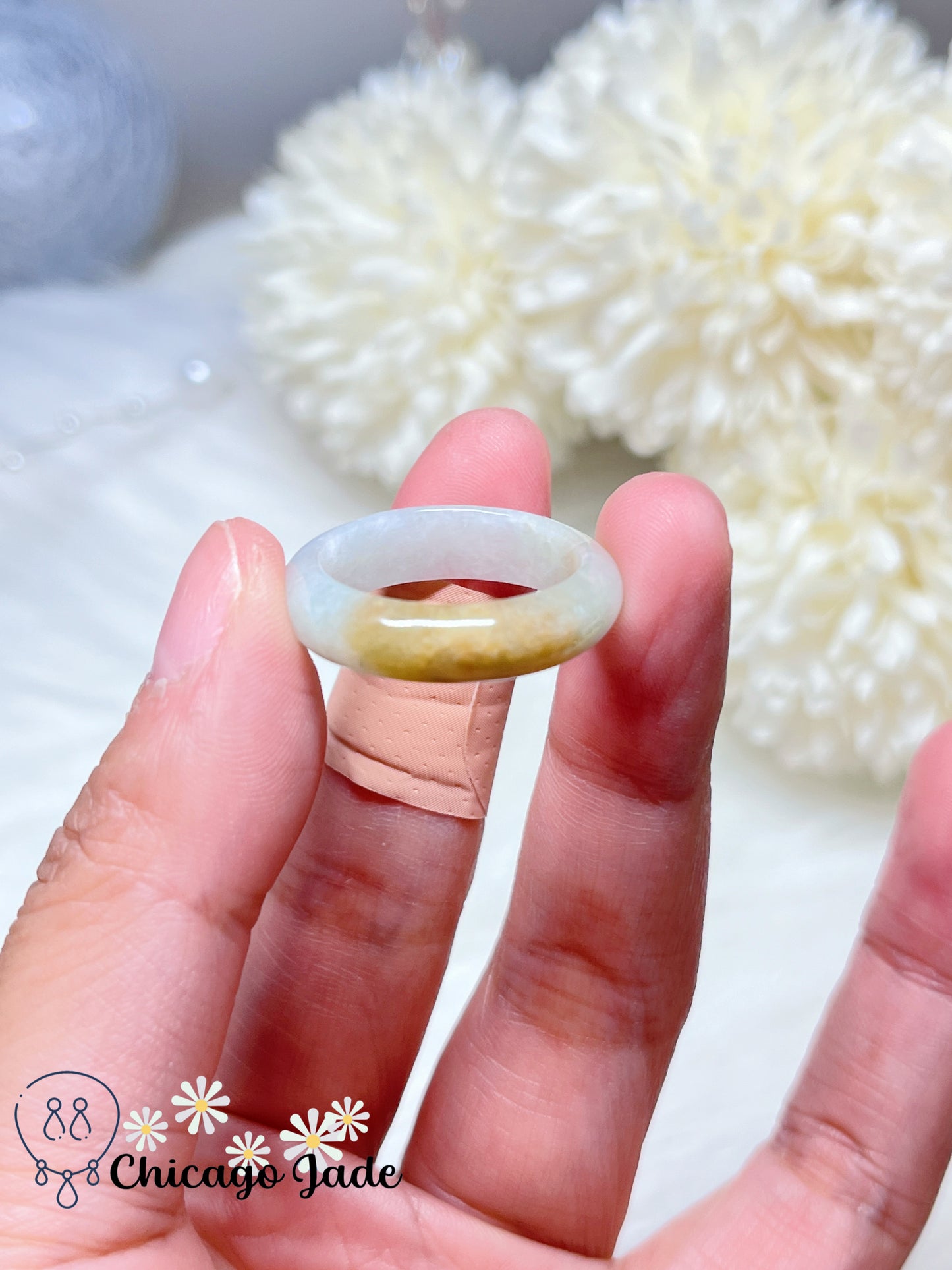 Size 8.5 Natural Grade A Authentic Handmade Burma Jadeite Jade Feicui Ring Band