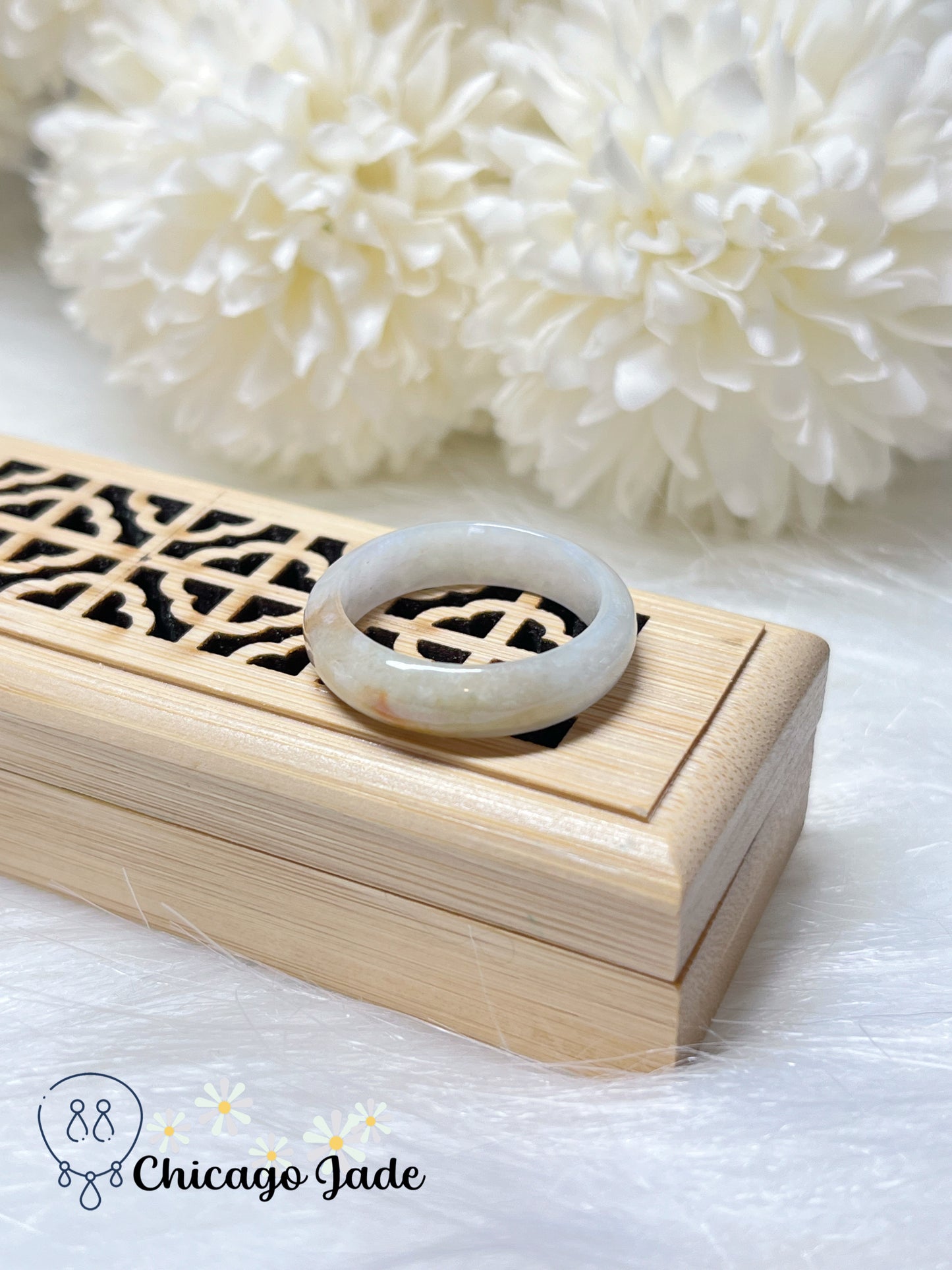 Size 8.5 Natural Grade A Authentic Handmade Burma Certified Jadeite Jade Ring Band