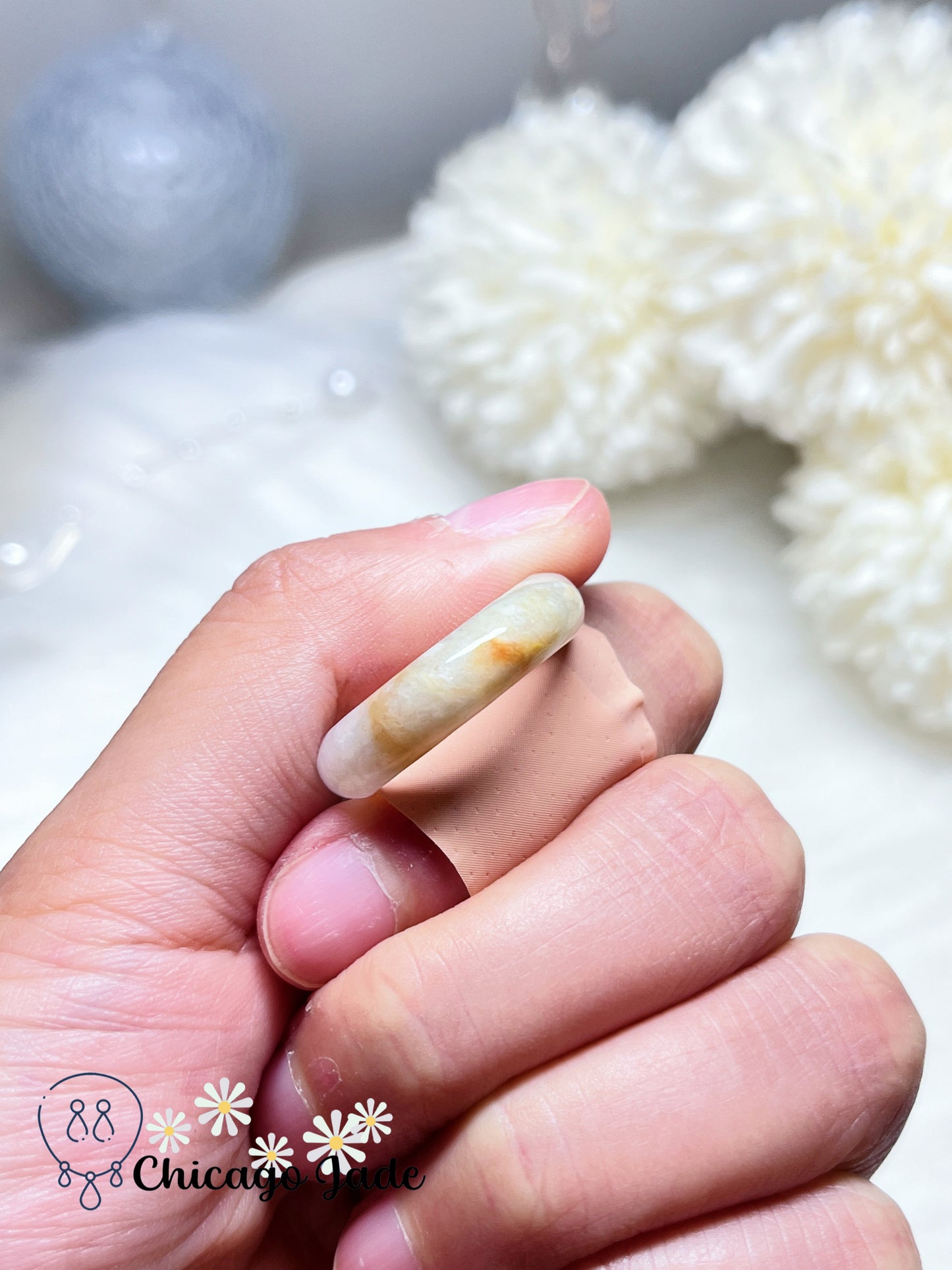 Size 8.5 Natural Grade A Authentic Handmade Burma Certified Jadeite Jade Ring Band