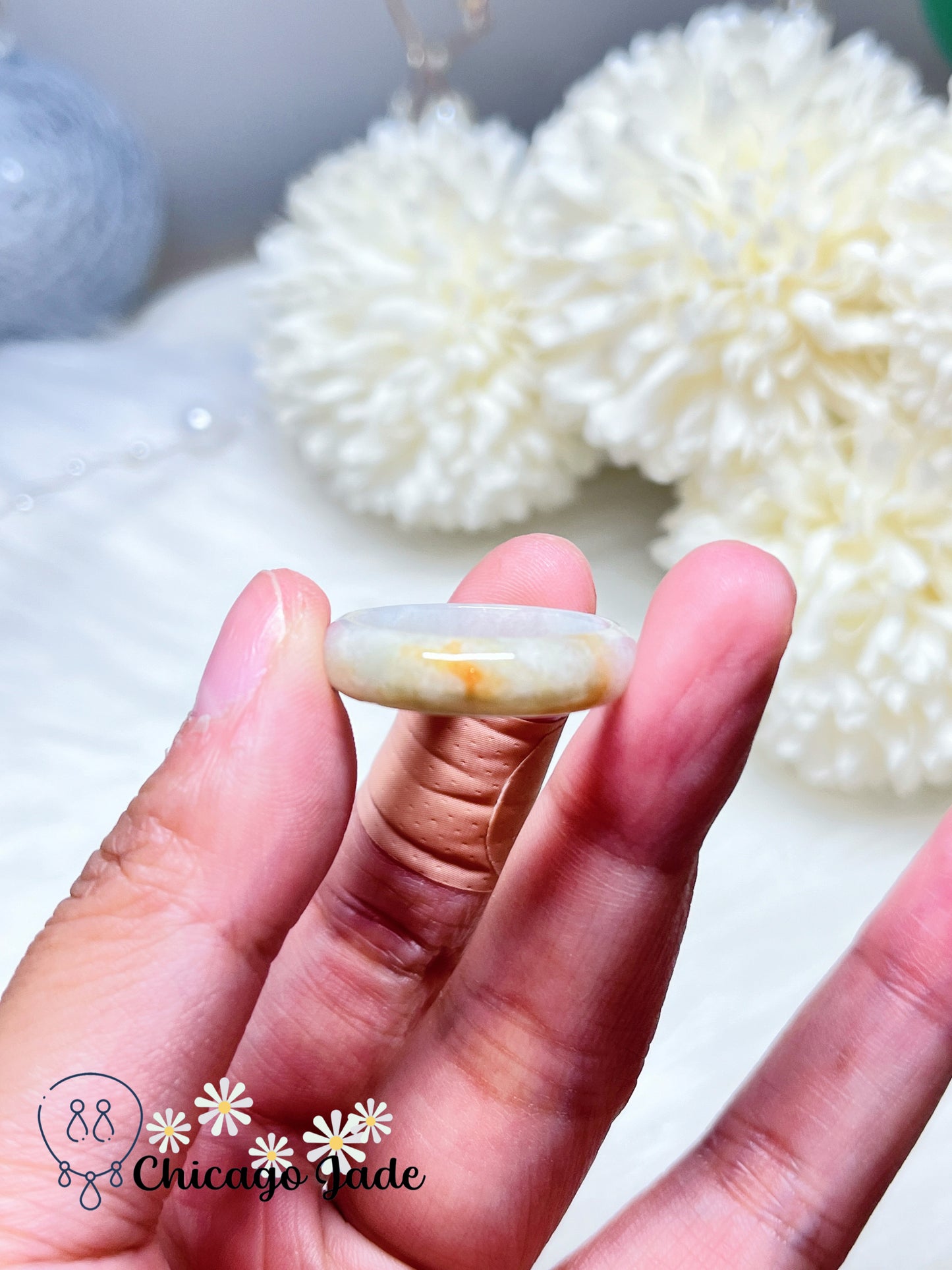 Size 8.5 Natural Grade A Authentic Handmade Burma Certified Jadeite Jade Ring Band