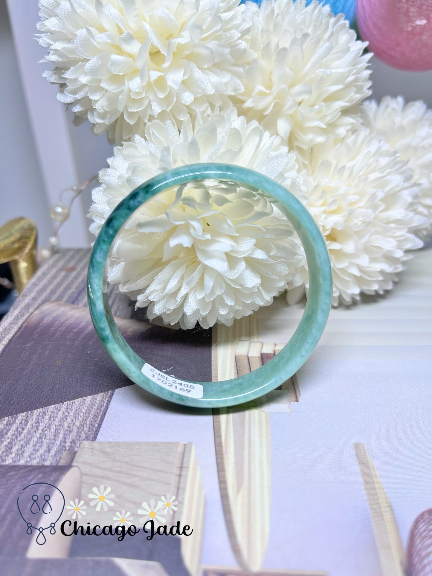 51.1mm Size XXS Dainty Thin Flat Inside Full Green Princess Style Natural Untreated Jadeite Jade Feicui Bangle Certified Burma