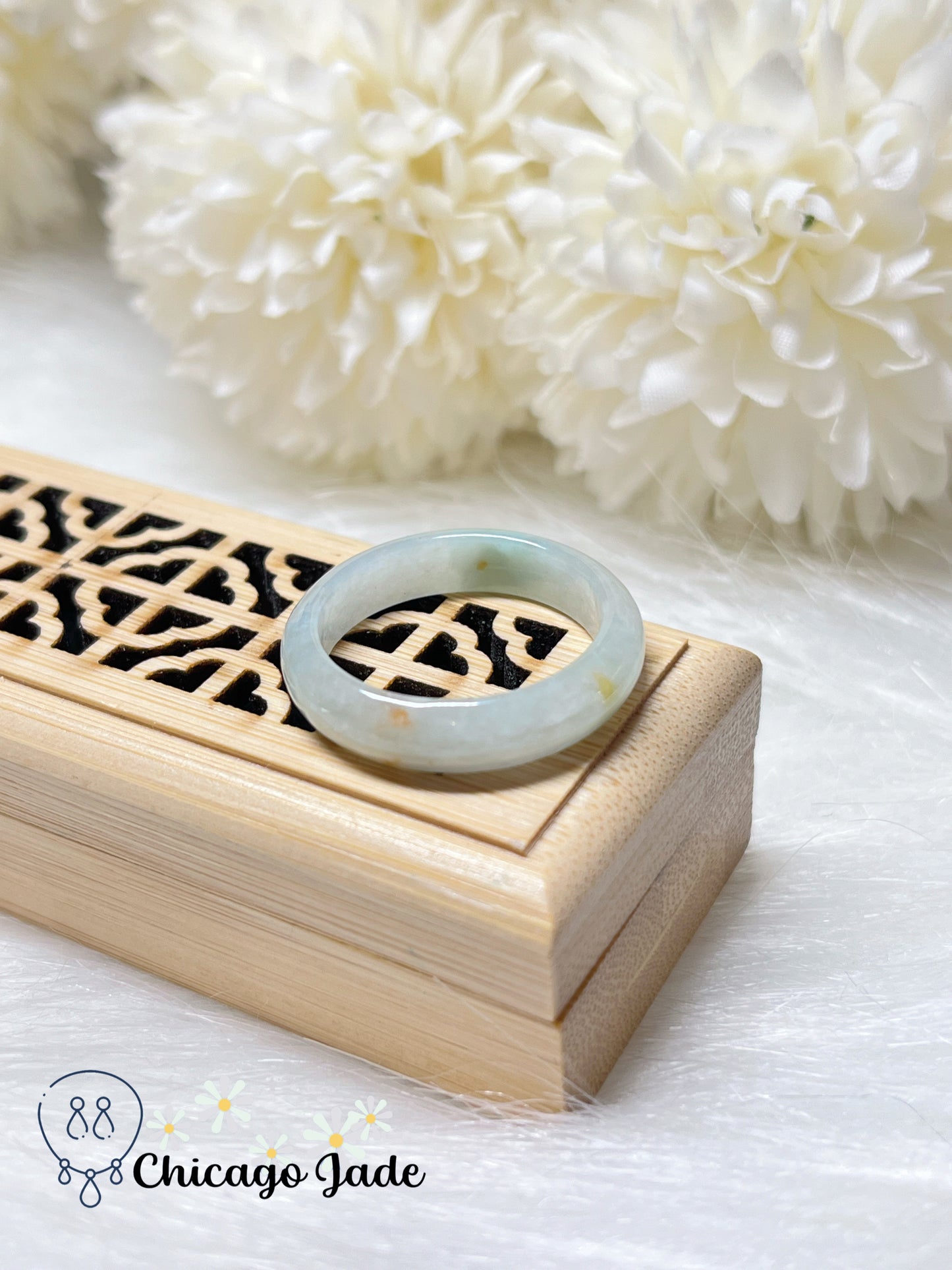 Size 9.5 Icy Green Natural Grade A Authentic Handmade Jadeite Jade Feicui Ring Band Handmade Gift