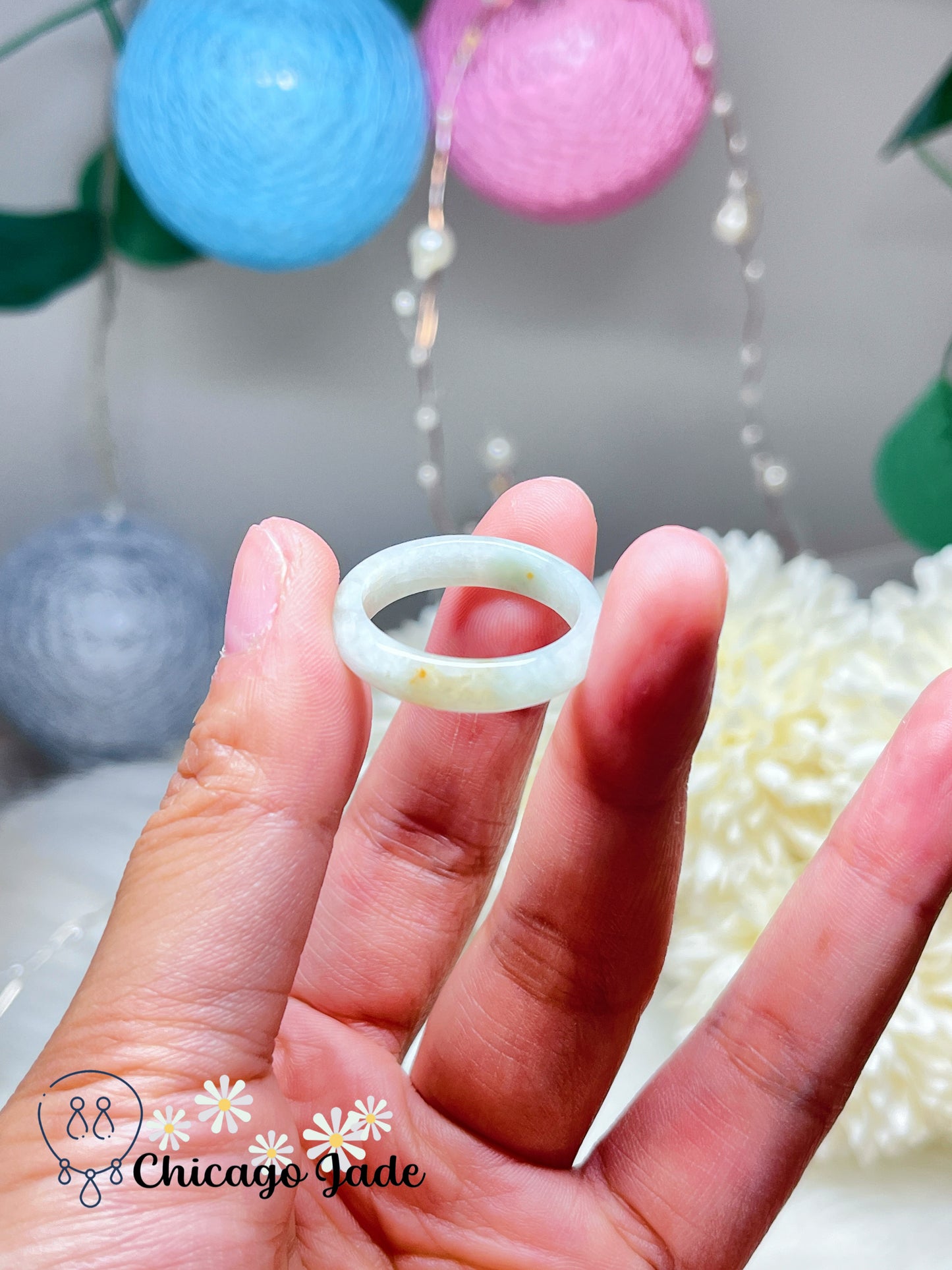 Size 9.5 Icy Green Natural Grade A Authentic Handmade Jadeite Jade Feicui Ring Band Handmade Gift