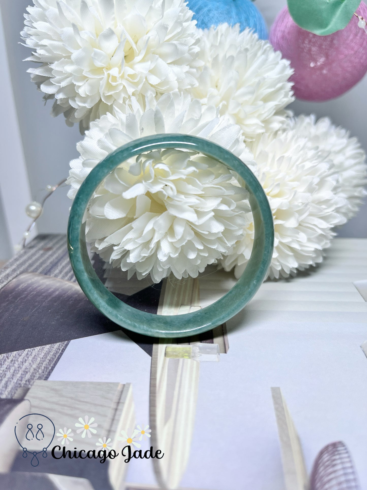 52.6mm Size XS Full Dark Green Flat Inside Dainty Princess Style Natural Jadeite Jade Feicui Bangle
