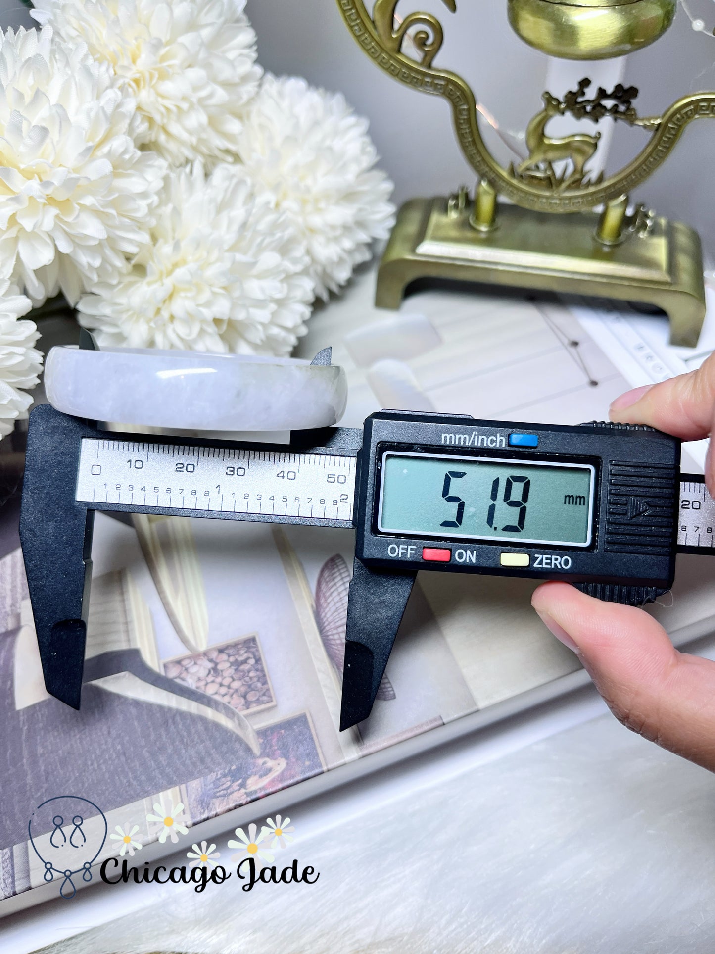 51.9mm Size XS Icy Moonlight White Base with Highlights of Yellow Green Flat Inside Princess Style Natural Jadeite Jade Feicui Bangle